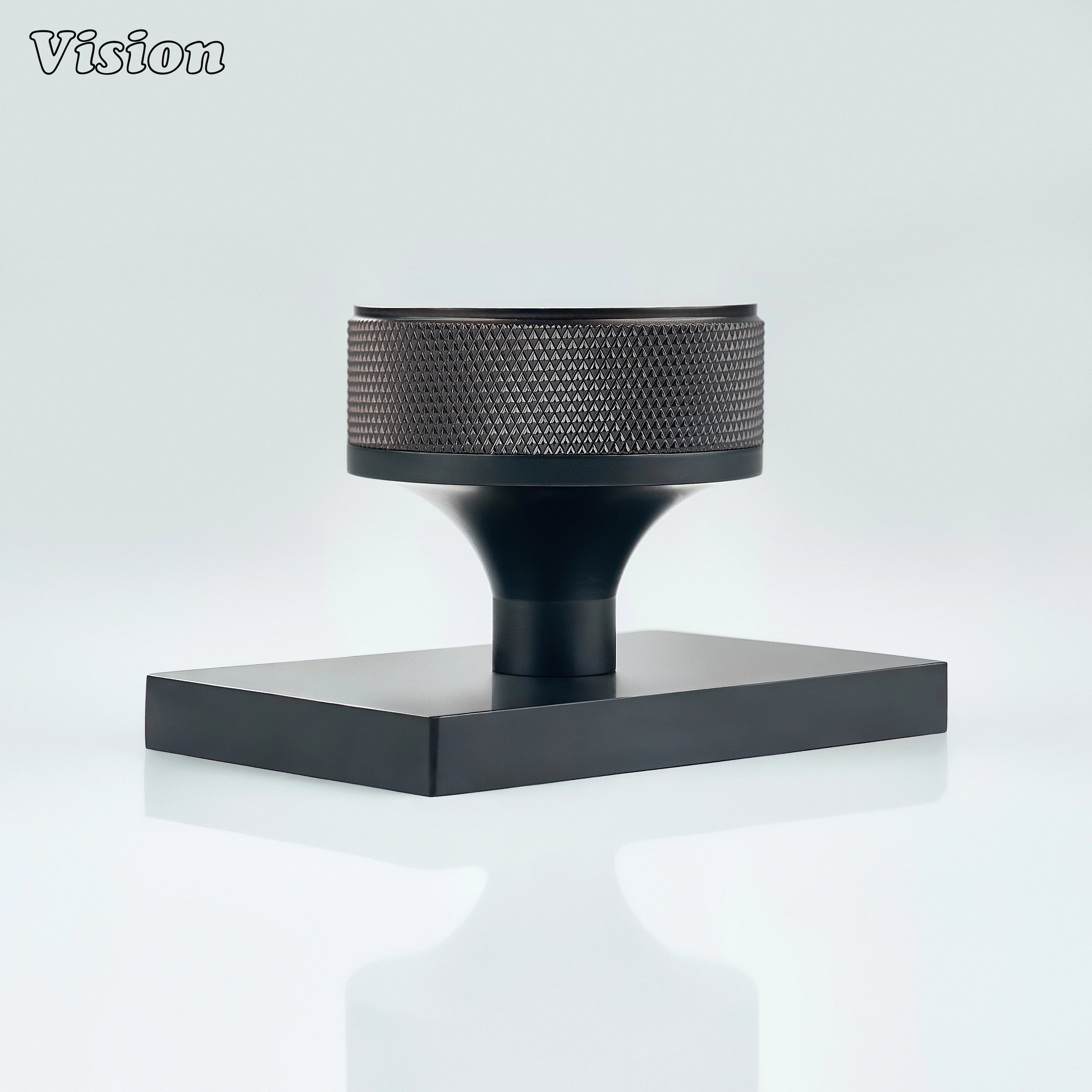 Oil Rubbed Bronze and Black knurled door knob designed for industrial interiors