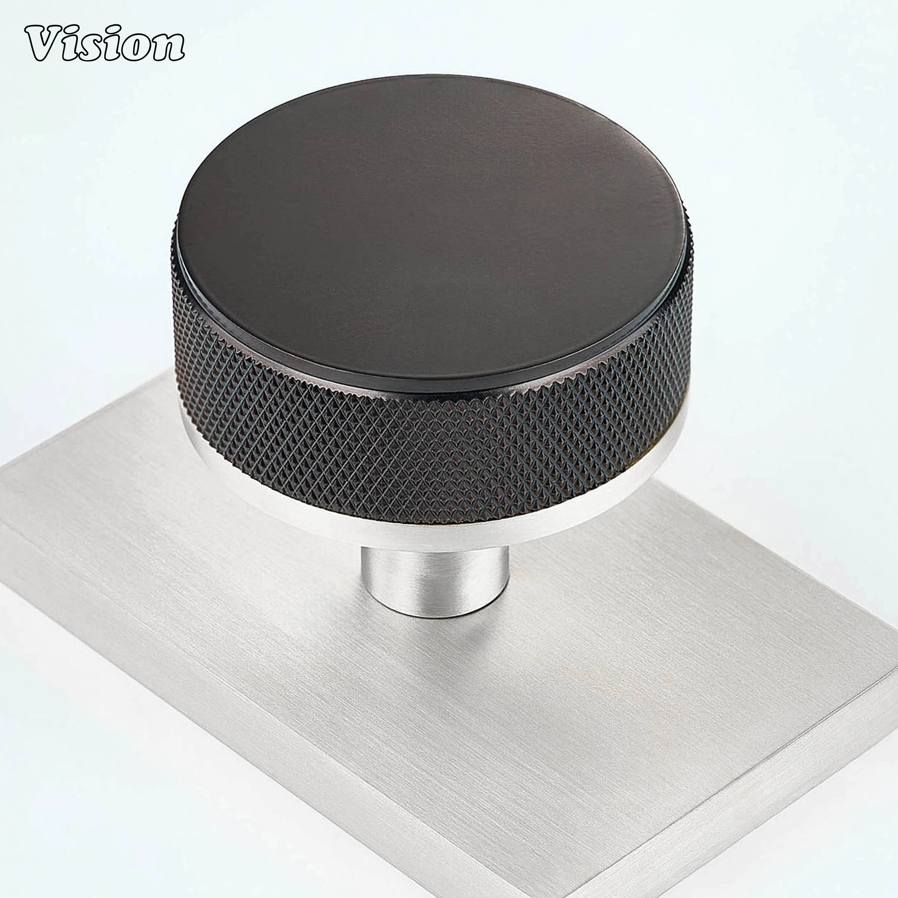 Oil Rubbed Bronze and Silver solid brass door knob with rectangular backplate