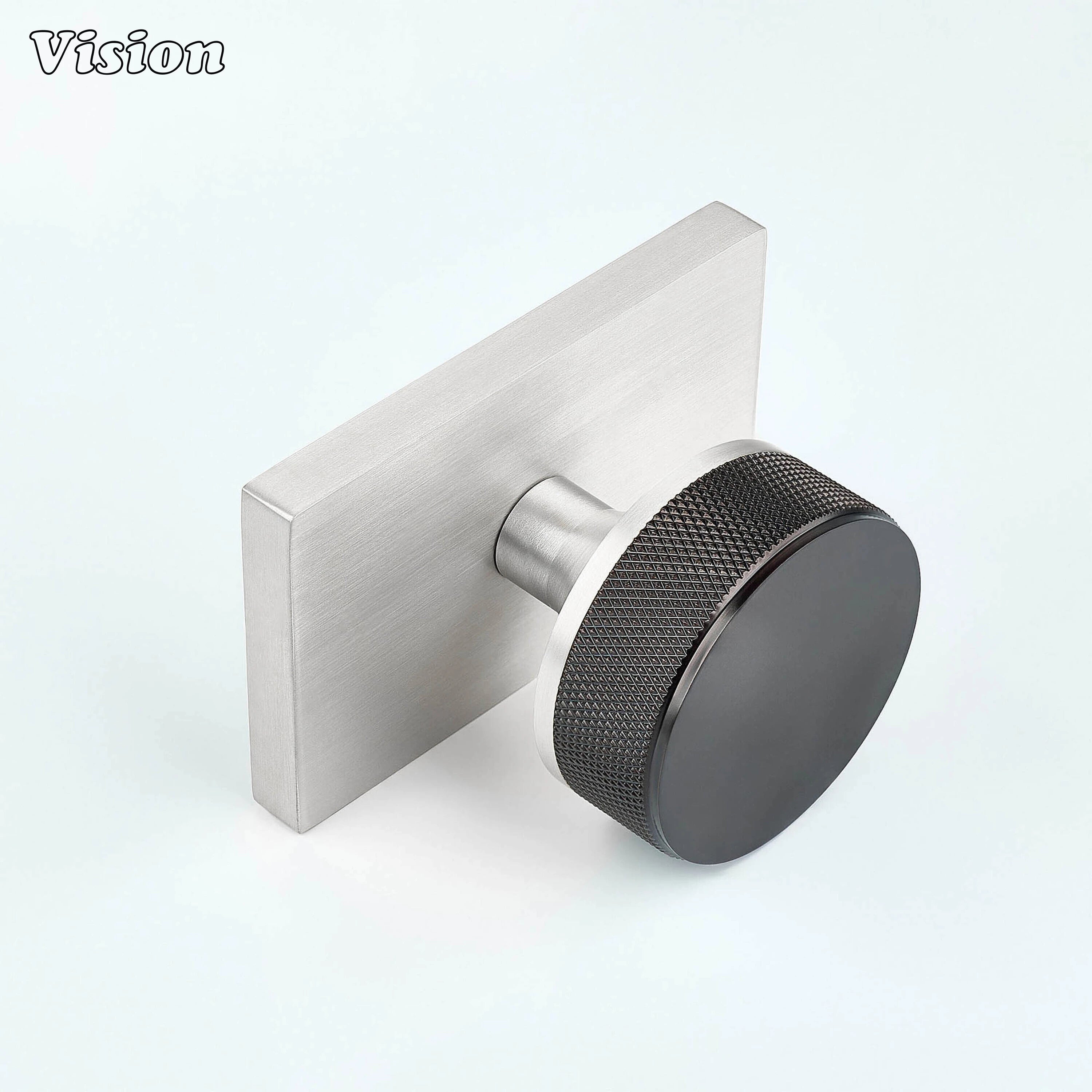Oil Rubbed Bronze and Silver knurled door knob designed for minimalist interiors