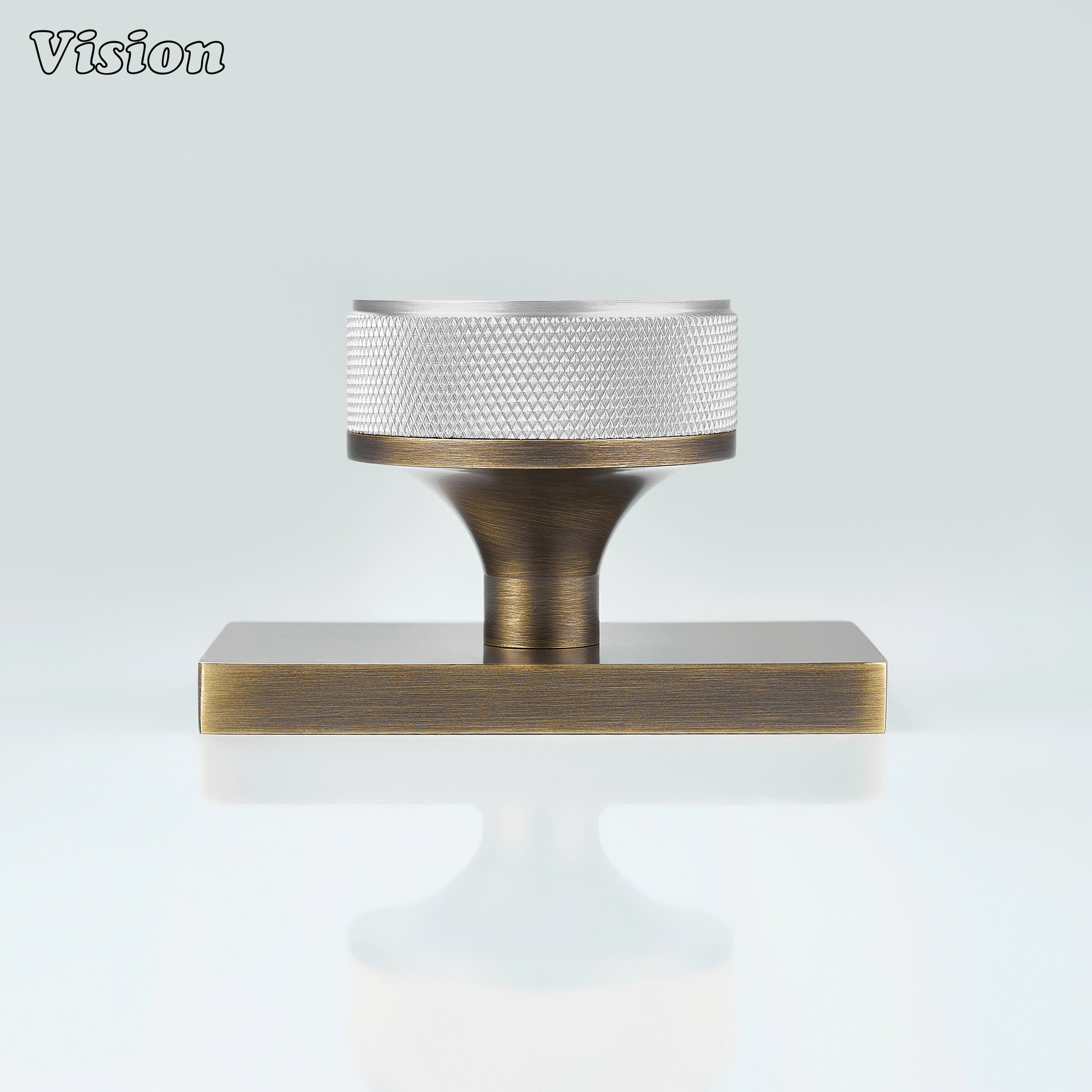 Silver and Antique Bronze knurled round door knob for minimalist spaces