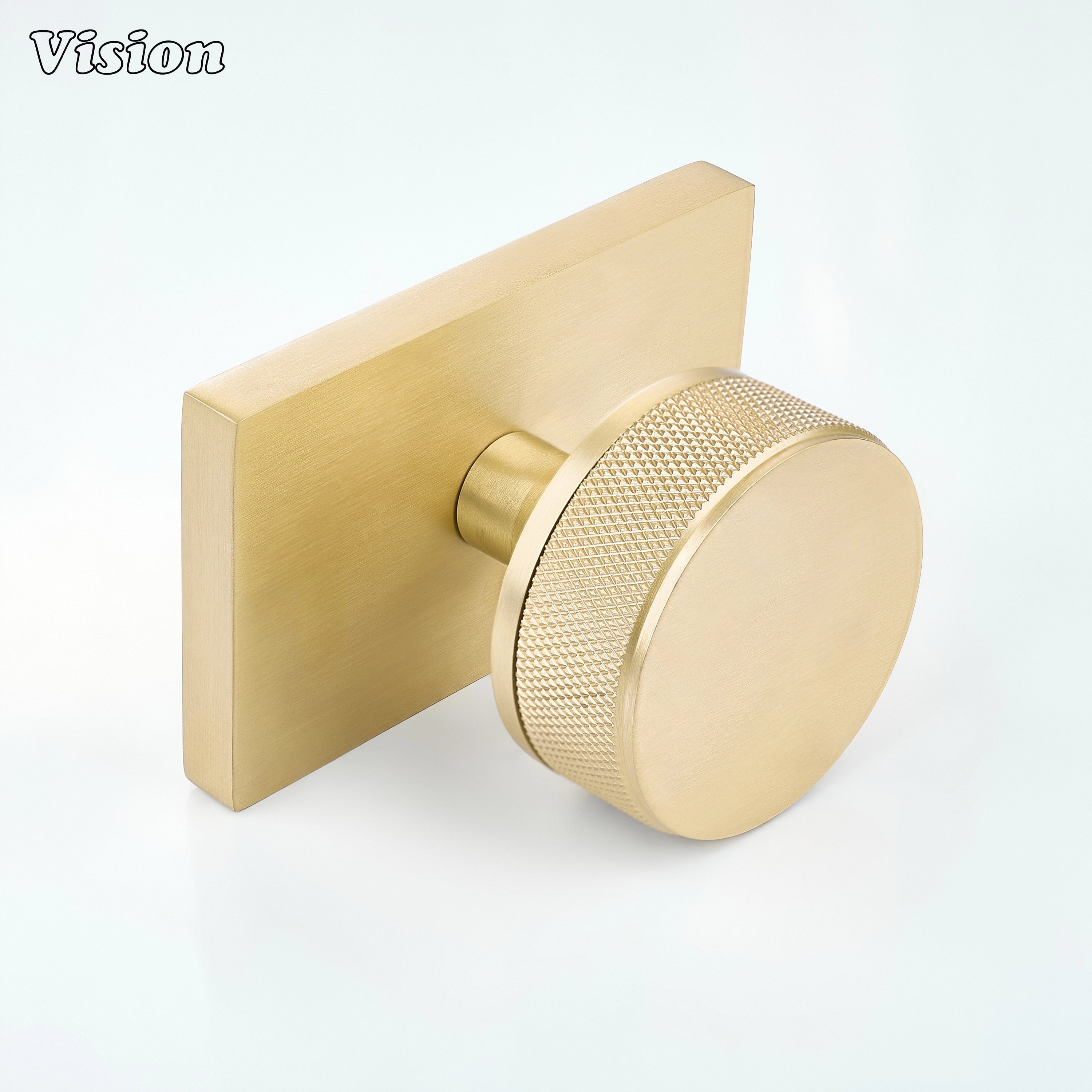 Gold brass round door knob with knurled texture for industrial interior spaces