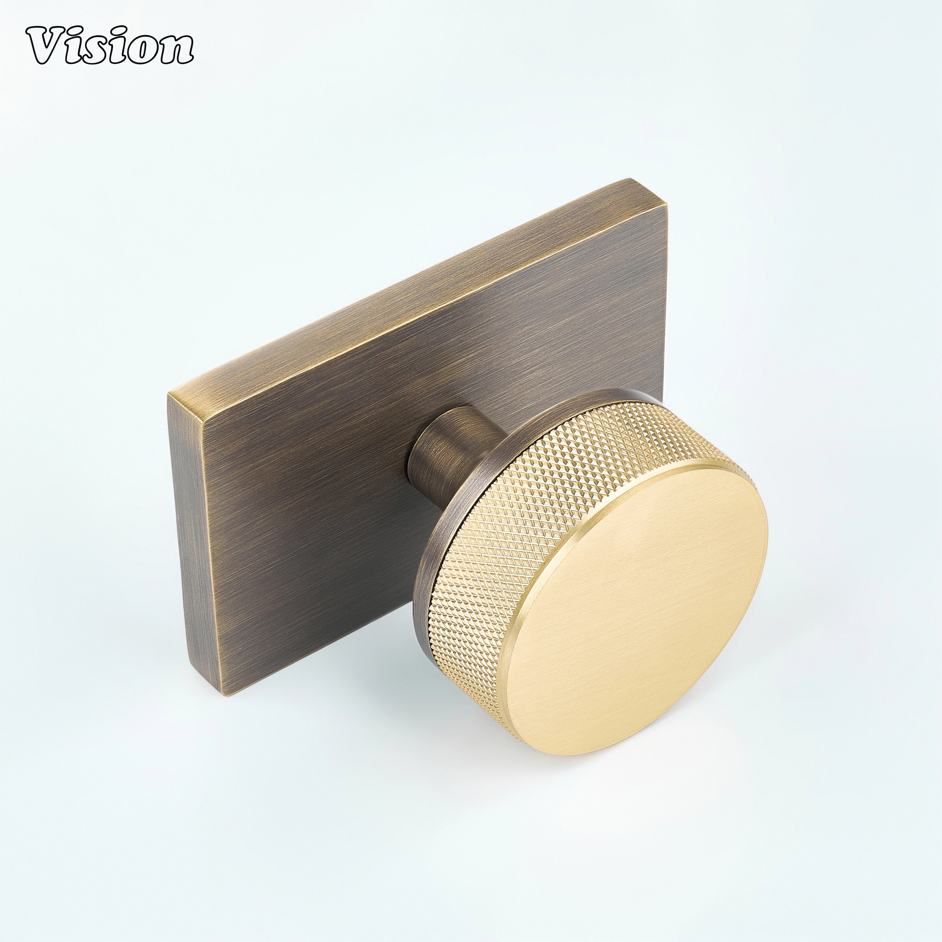 Gold and Antique Bronze round knurled brass door knob for modern interior spaces
