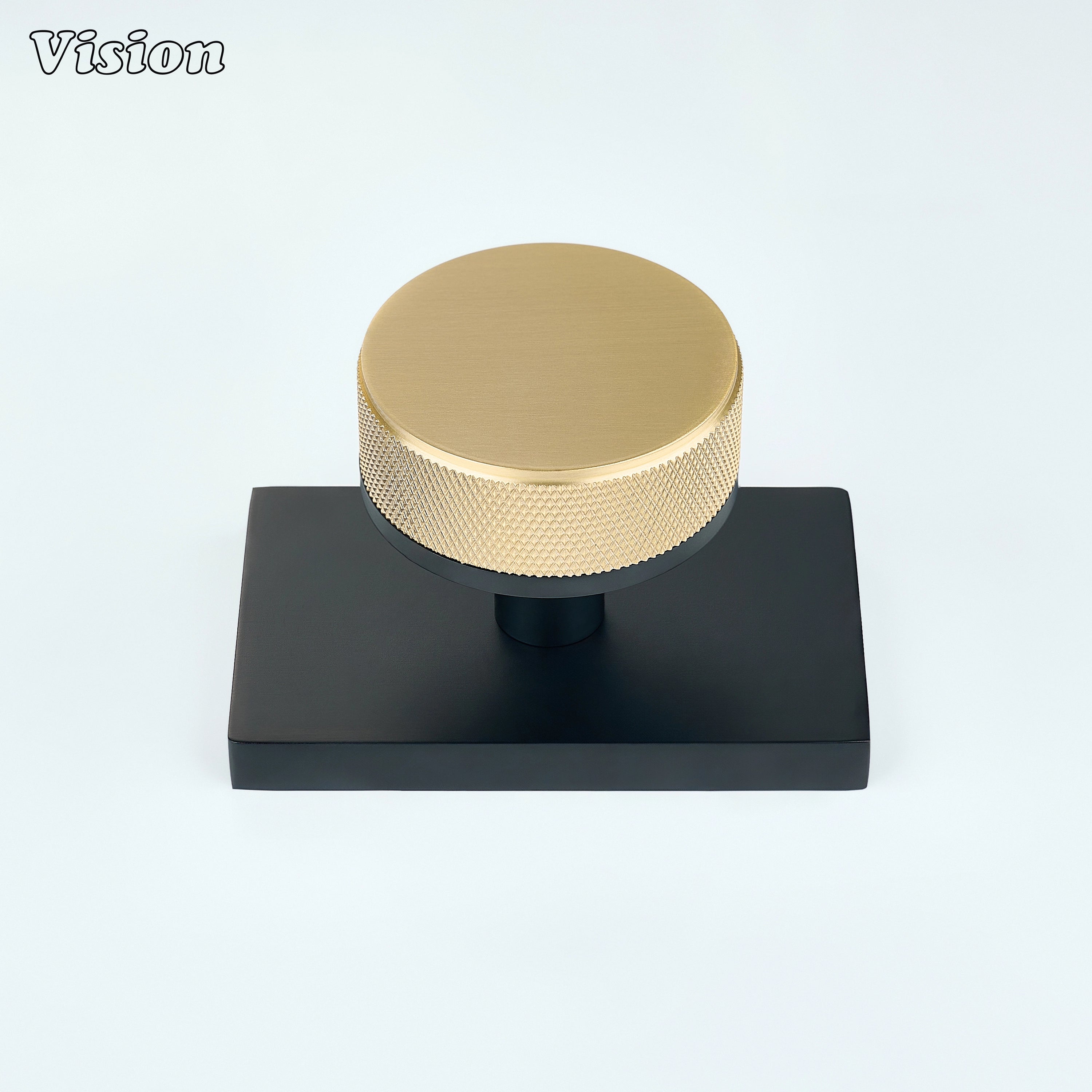 Gold and Black brass door knob with round knurling and square base