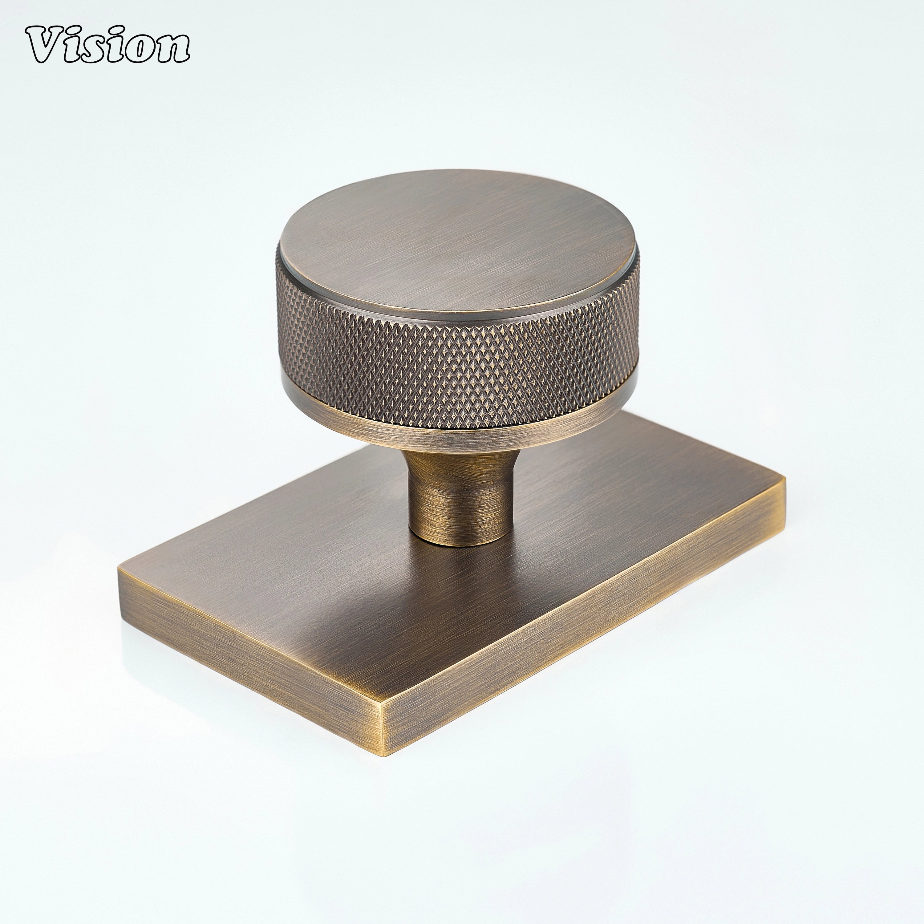 Antique Bronze knurled round door knob with rectangular backplate for interior doors