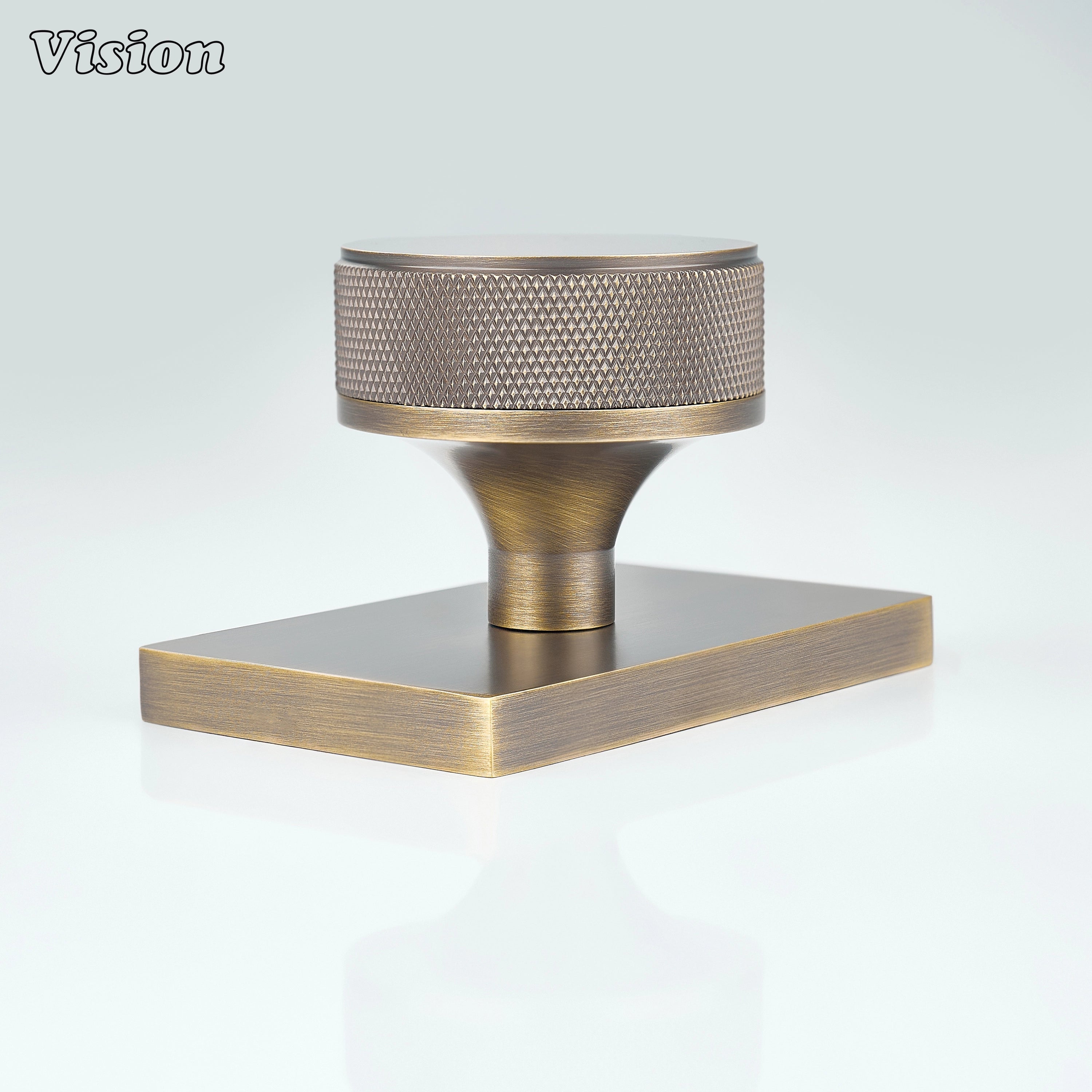 Antique Bronze knurled door knob and square base for modern residential interiors