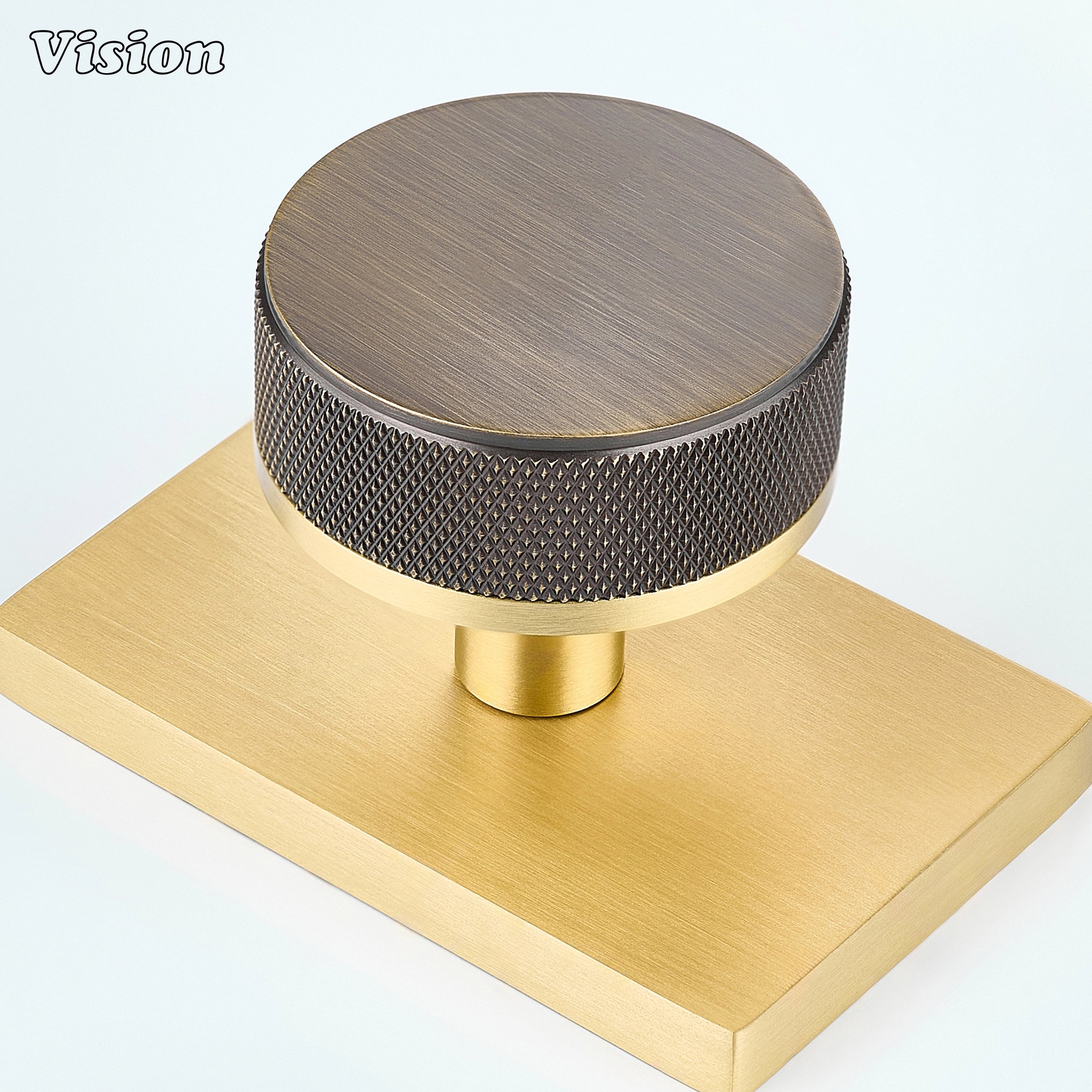 Antique Bronze and Gold knurled door knob designed for industrial interiors