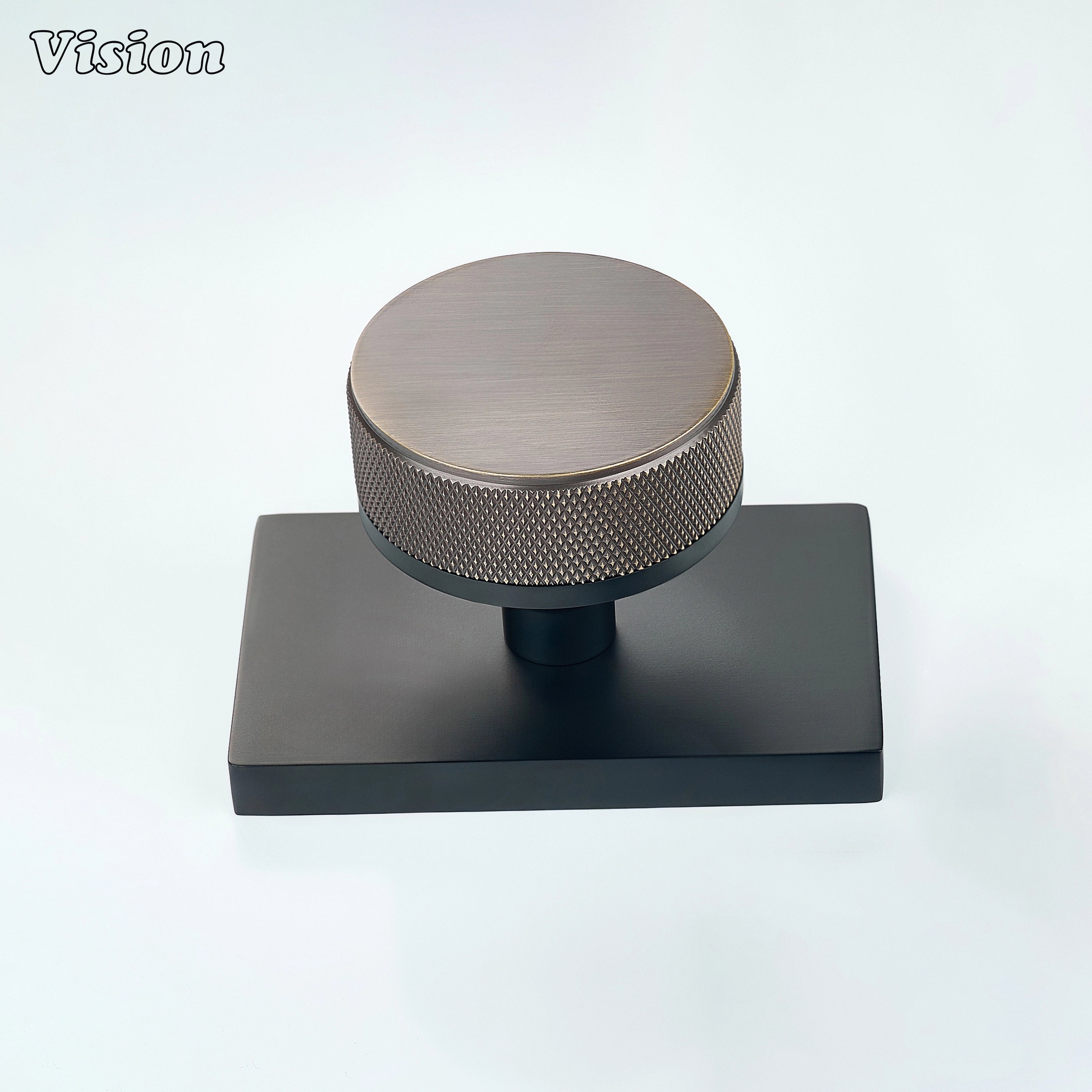 Antique Bronze and Black knurled door knob designed for industrial interiors