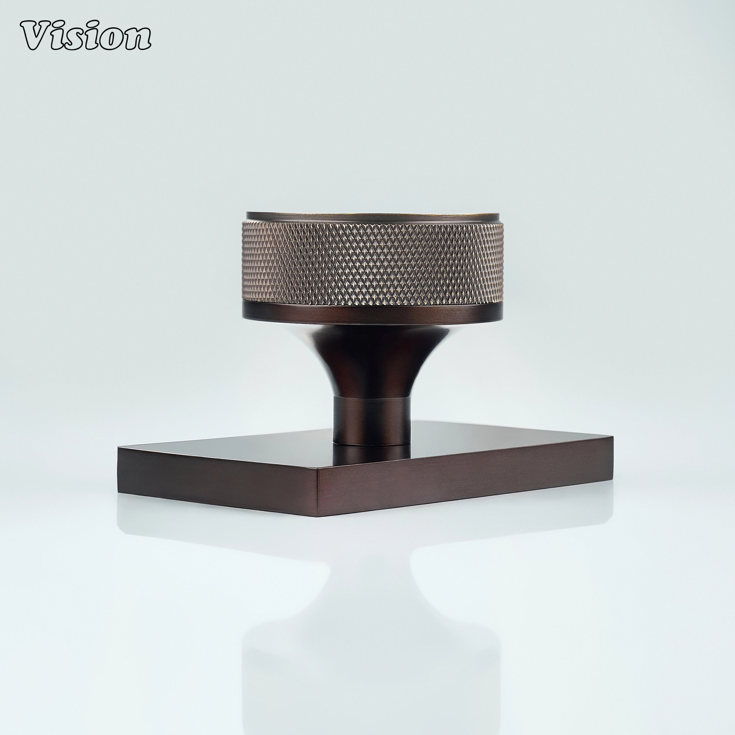 Antique Bronze and Oil Rubbed Bronze door knob with knurled grip and square plate