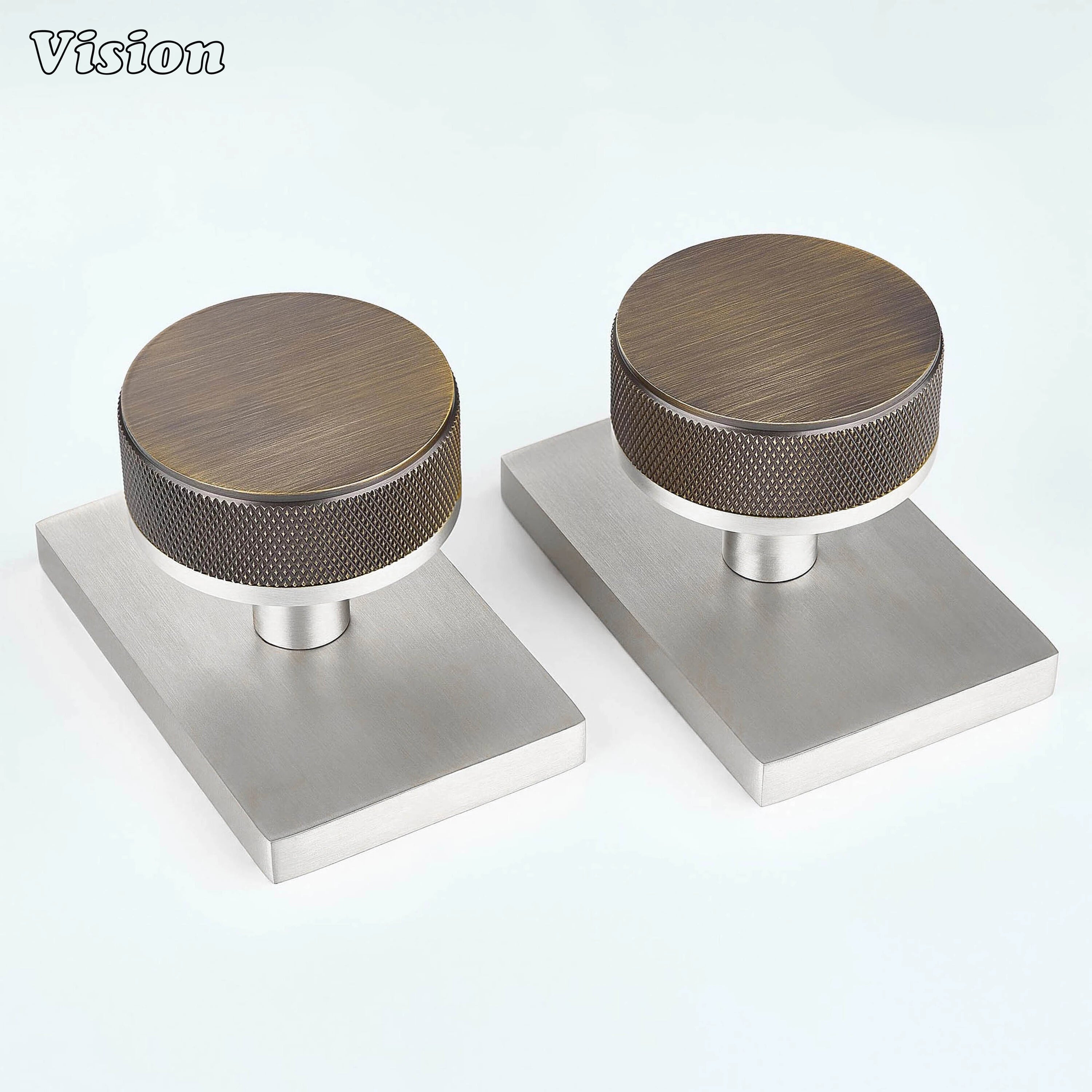 Antique Bronze and Silver round knurled door knob for modern interior doors