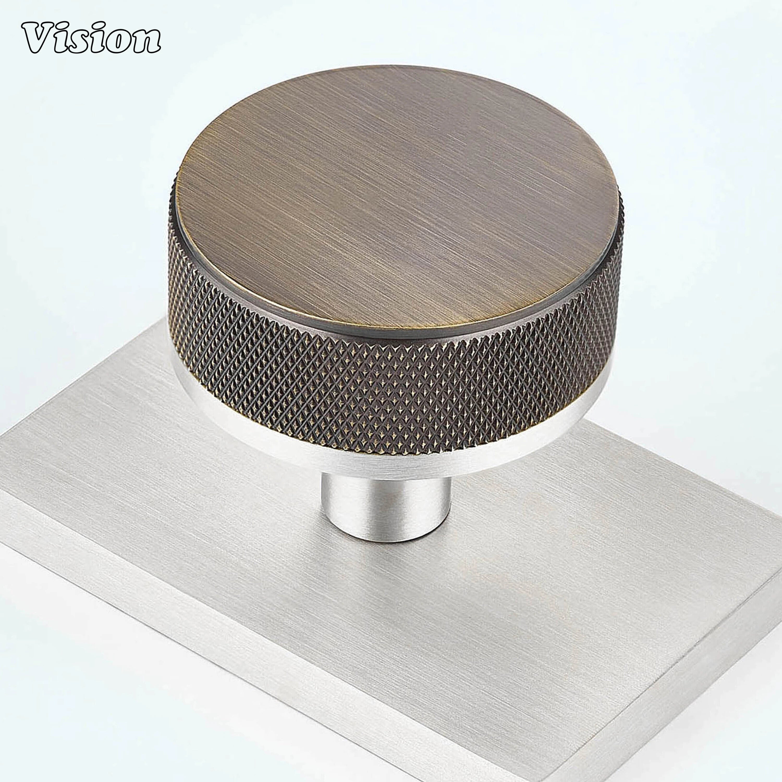 Antique Bronze and Silver solid brass door knob with rectangular backplate