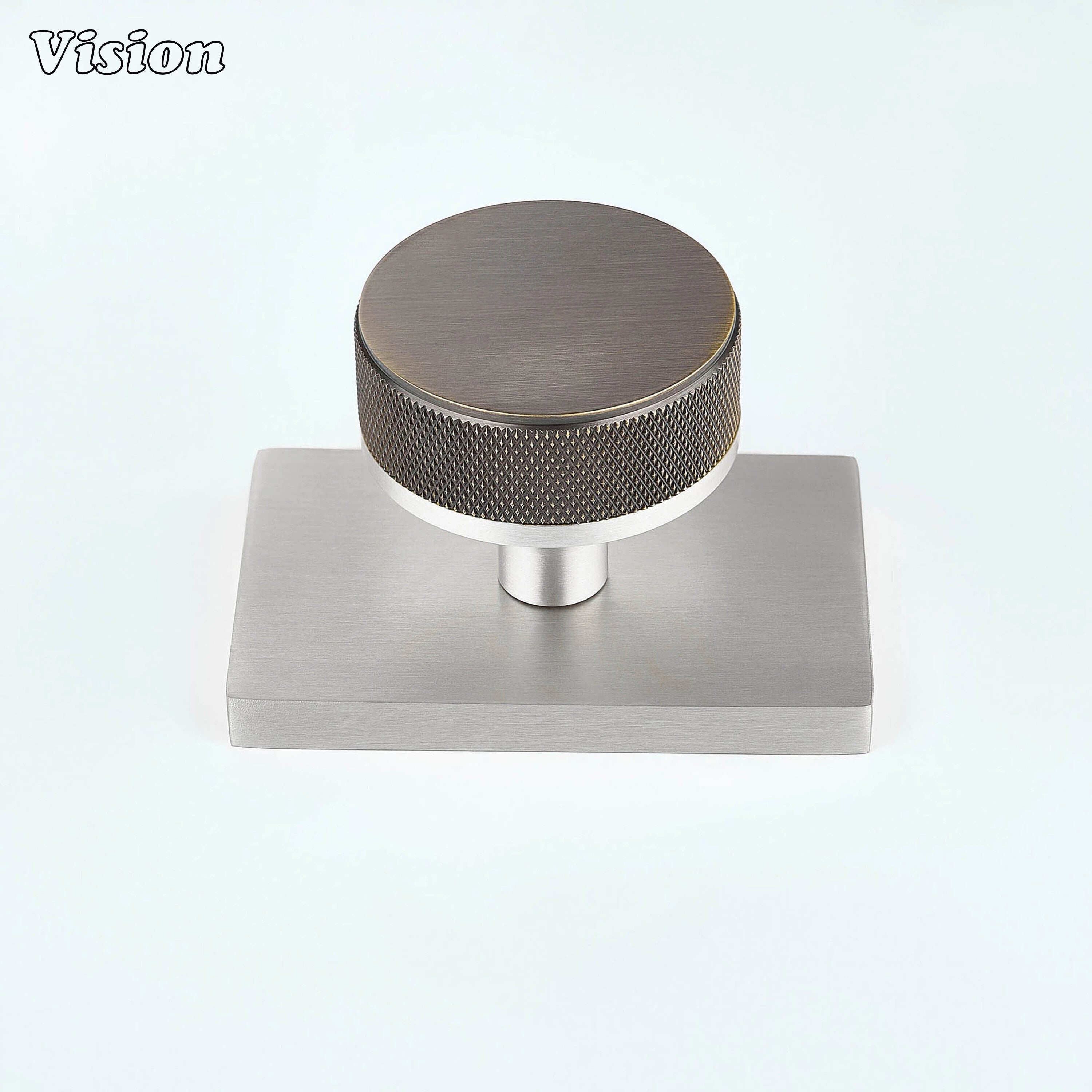 Antique Bronze and Silver knurled round door knob for industrial spaces