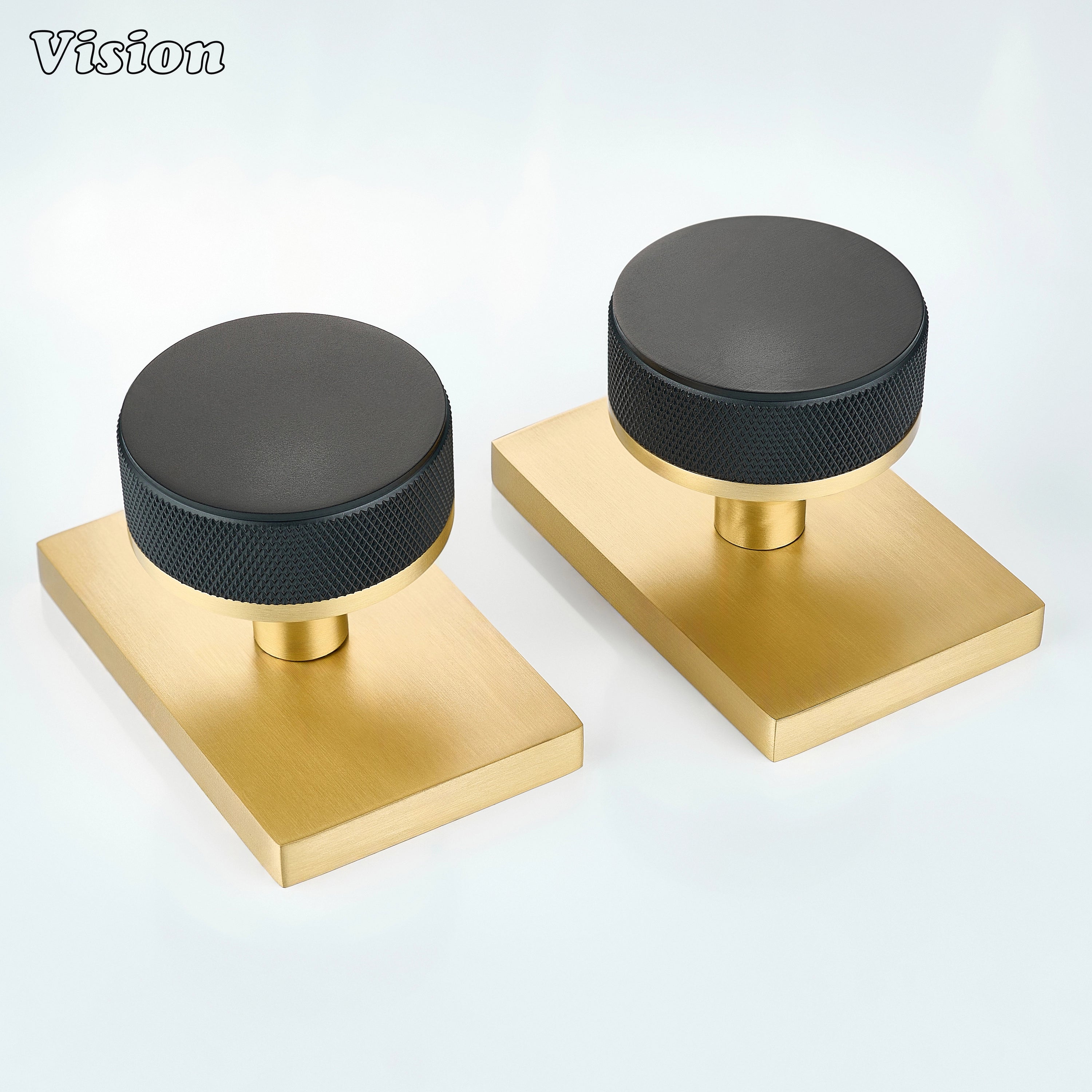 Black and Gold round knurled door knob designed for modern interior doors