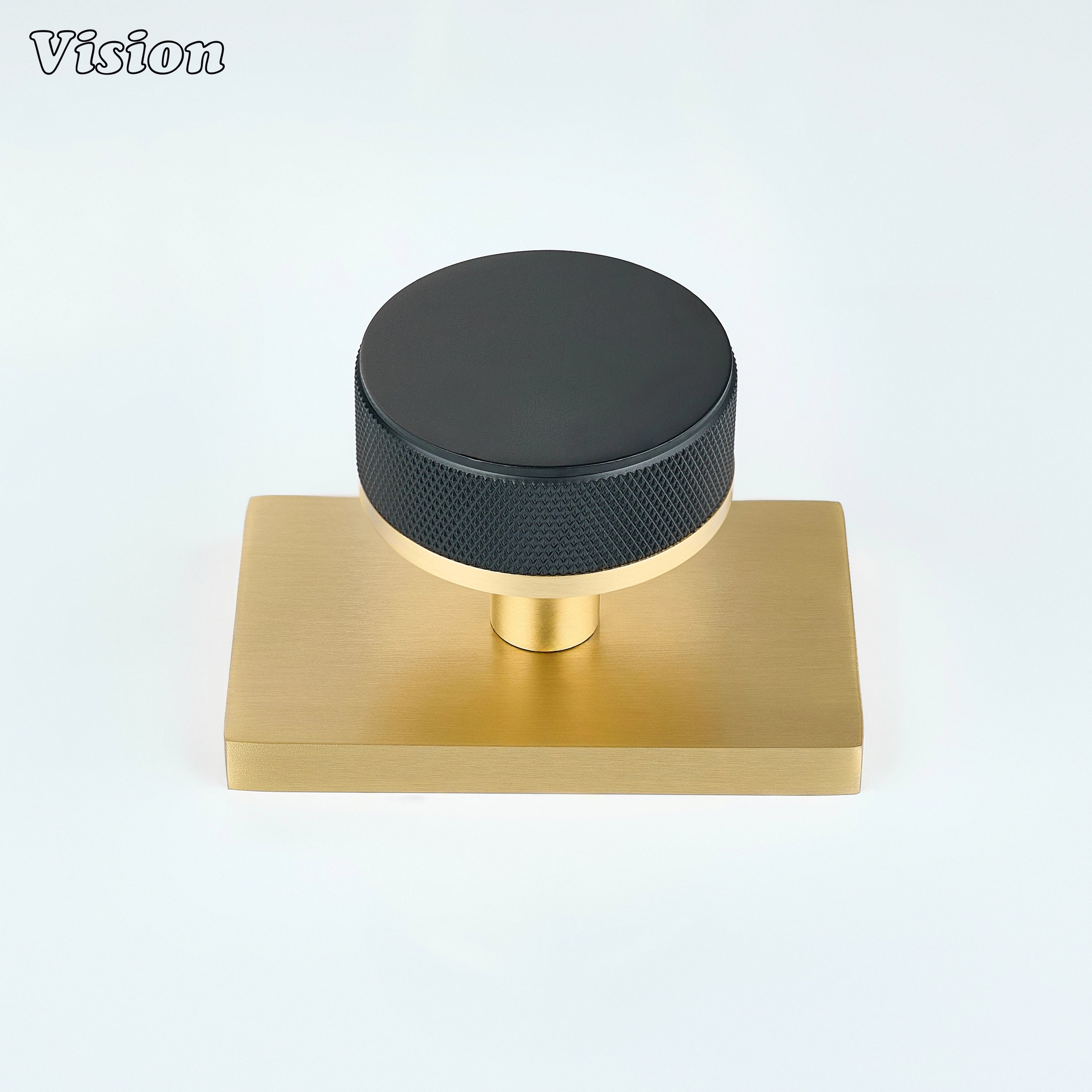 Black and Gold knurled door knob suitable for industrial interior spaces