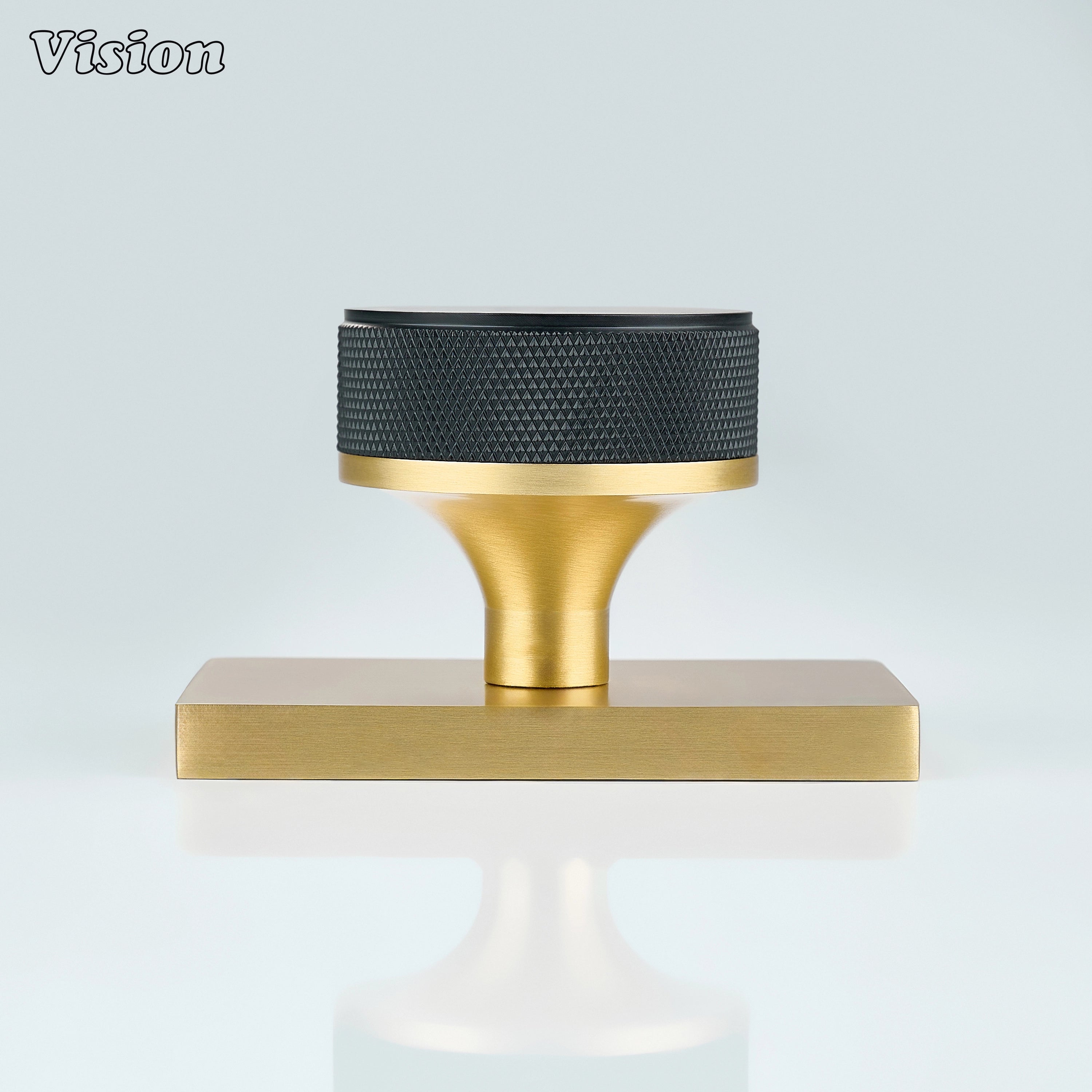 Black and Gold knurled round door knob for minimalist interior doors