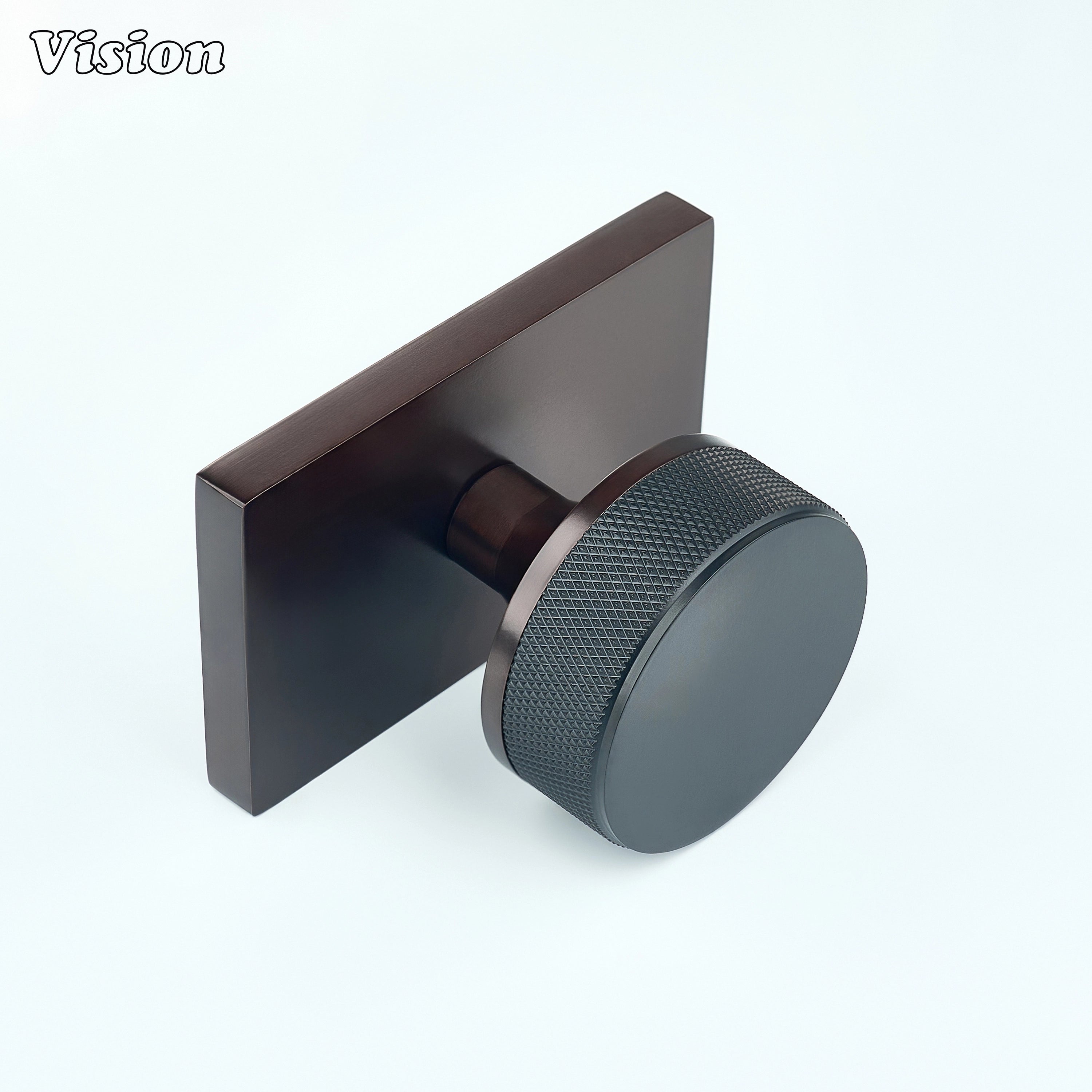 Black and Oil Rubbed Bronze knurled door knob designed for industrial interiors