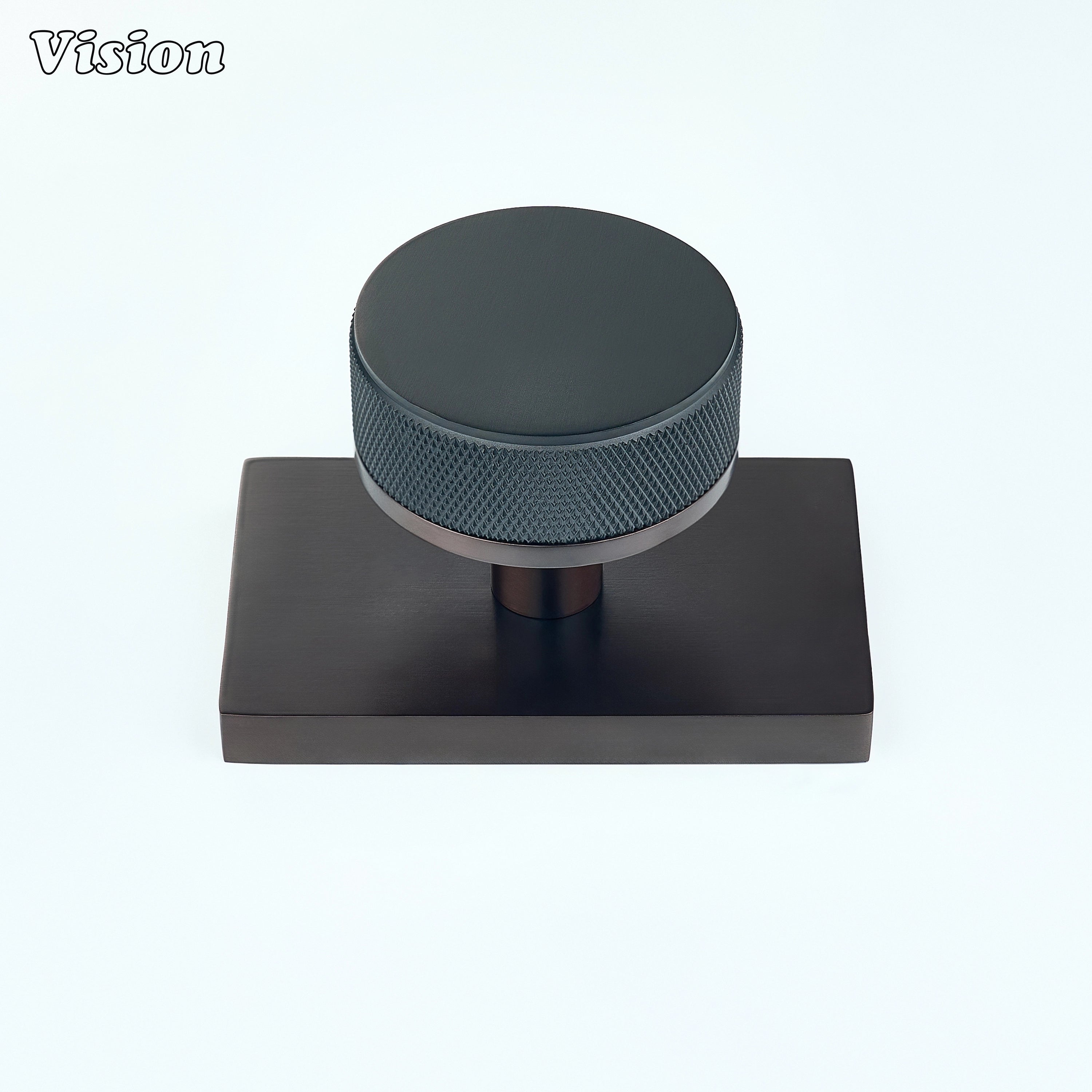 Black and Oil Rubbed Bronze door knob with knurled grip and square plate
