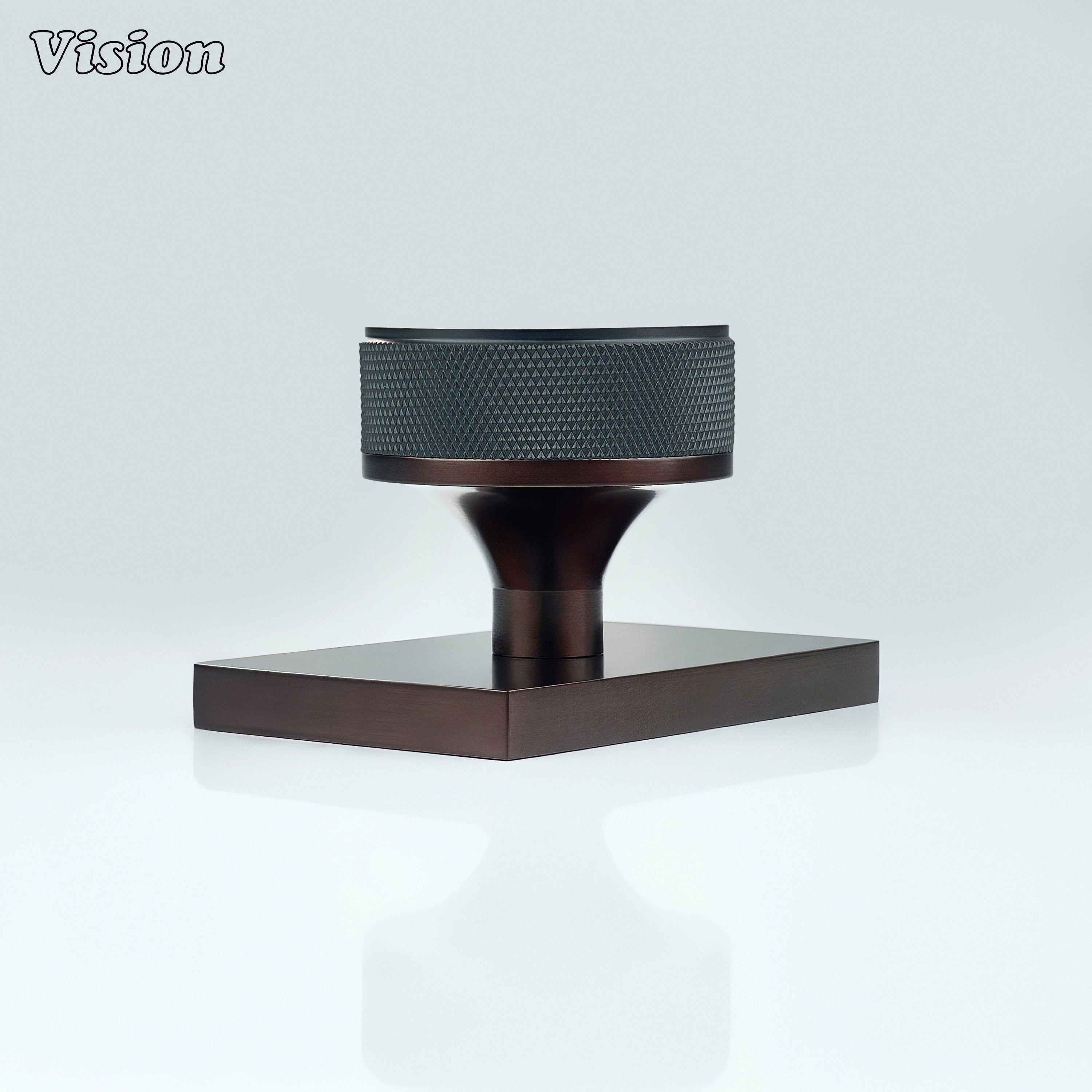 Black and Oil Rubbed Bronze knurled round door knob for minimalist spaces