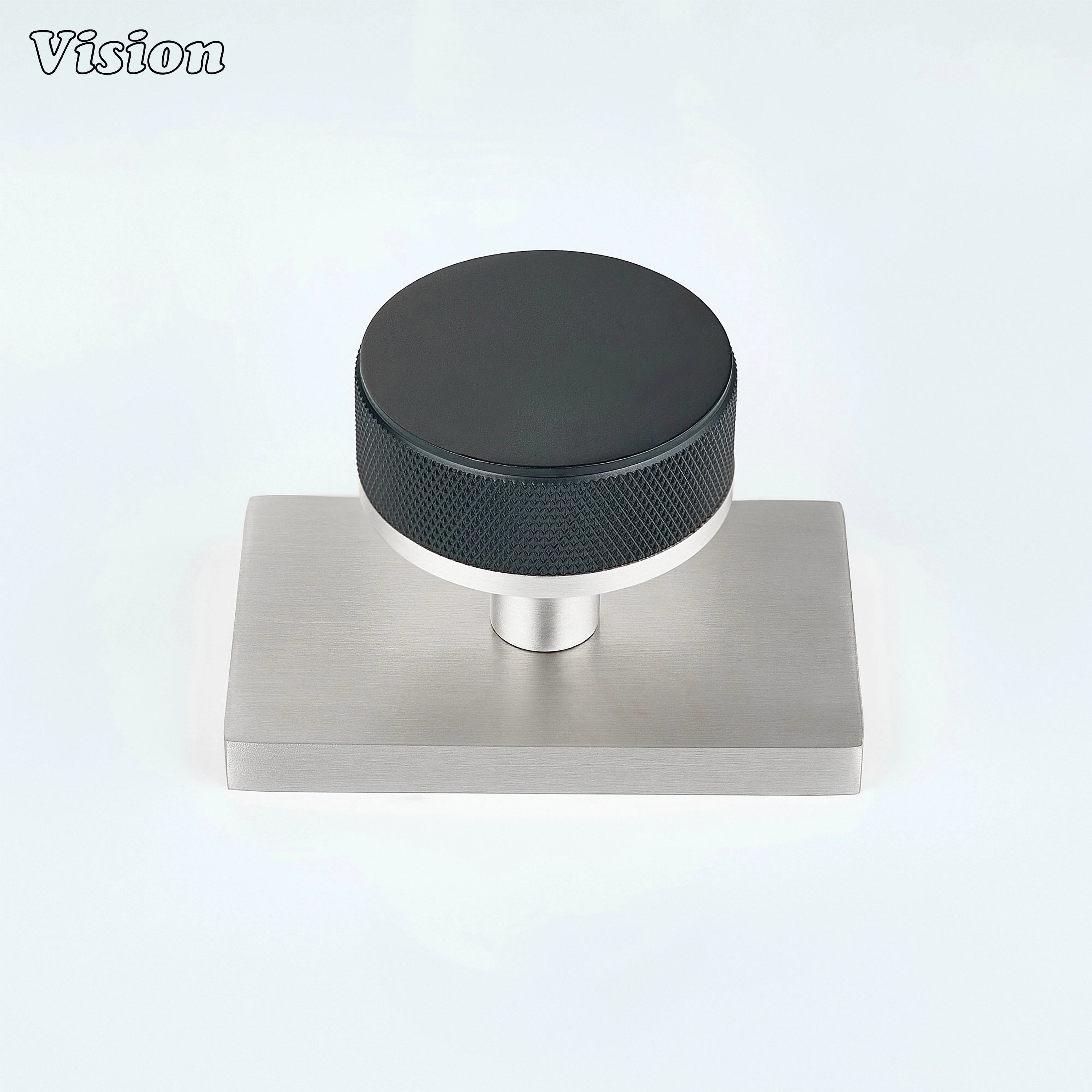 Black and Silver knurled round door knob for industrial interior doors