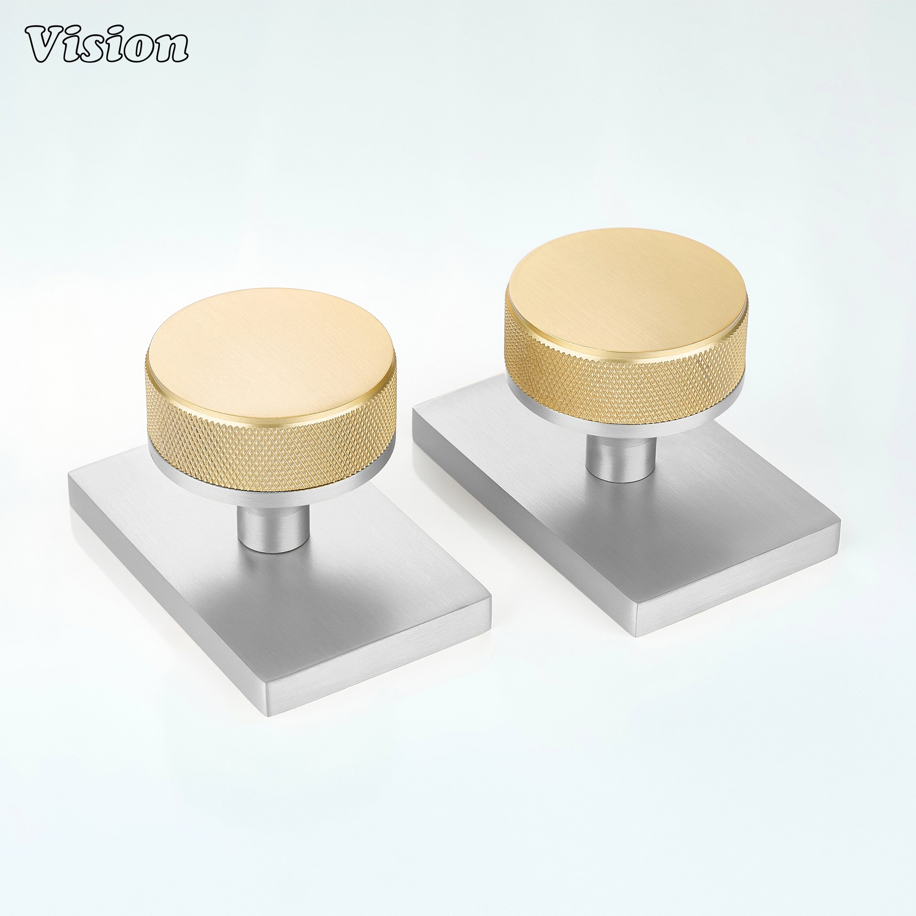 Gold and Silver round knurled door knob designed for modern interior doors