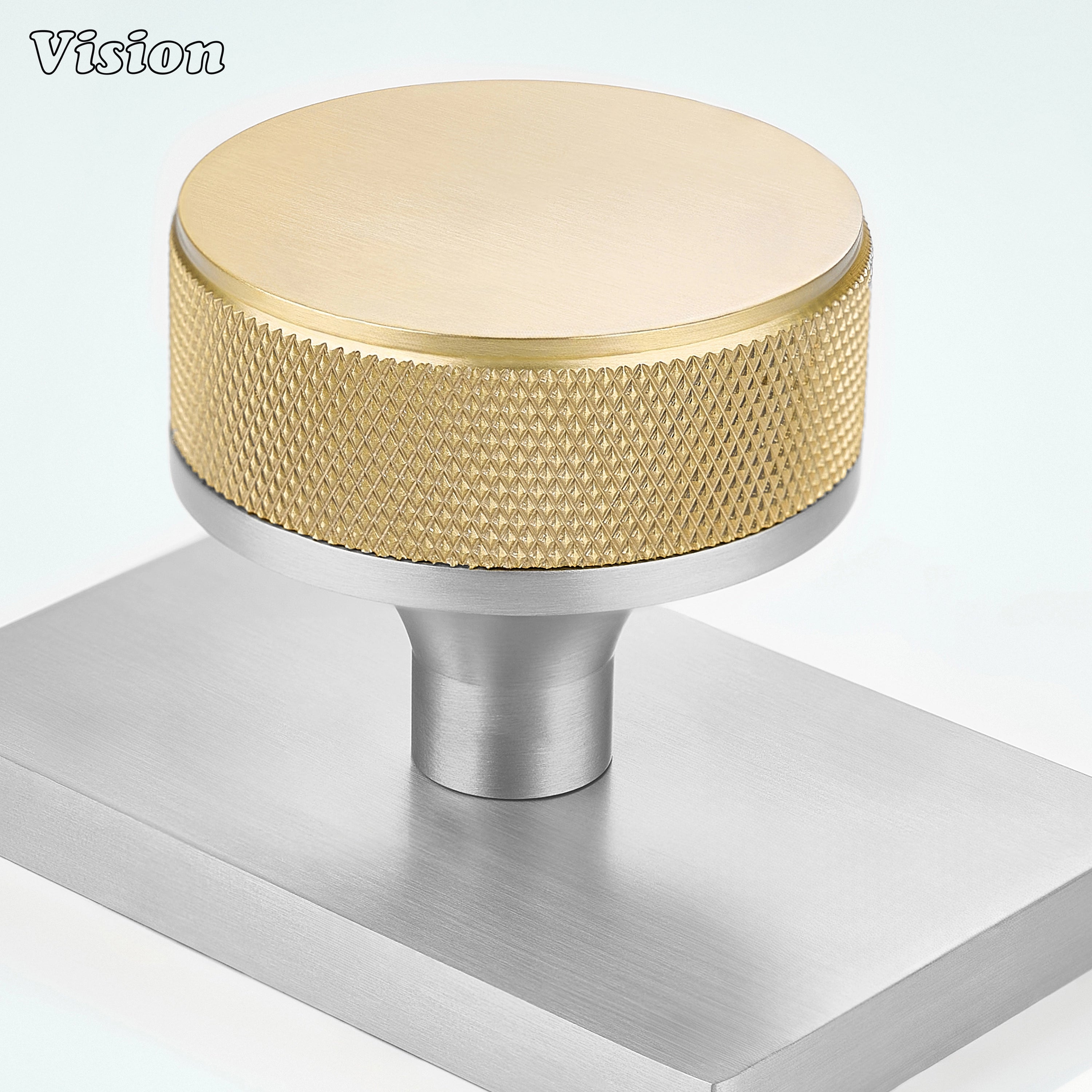 Gold and Silver solid brass door knob with contrasting rectangular backplate