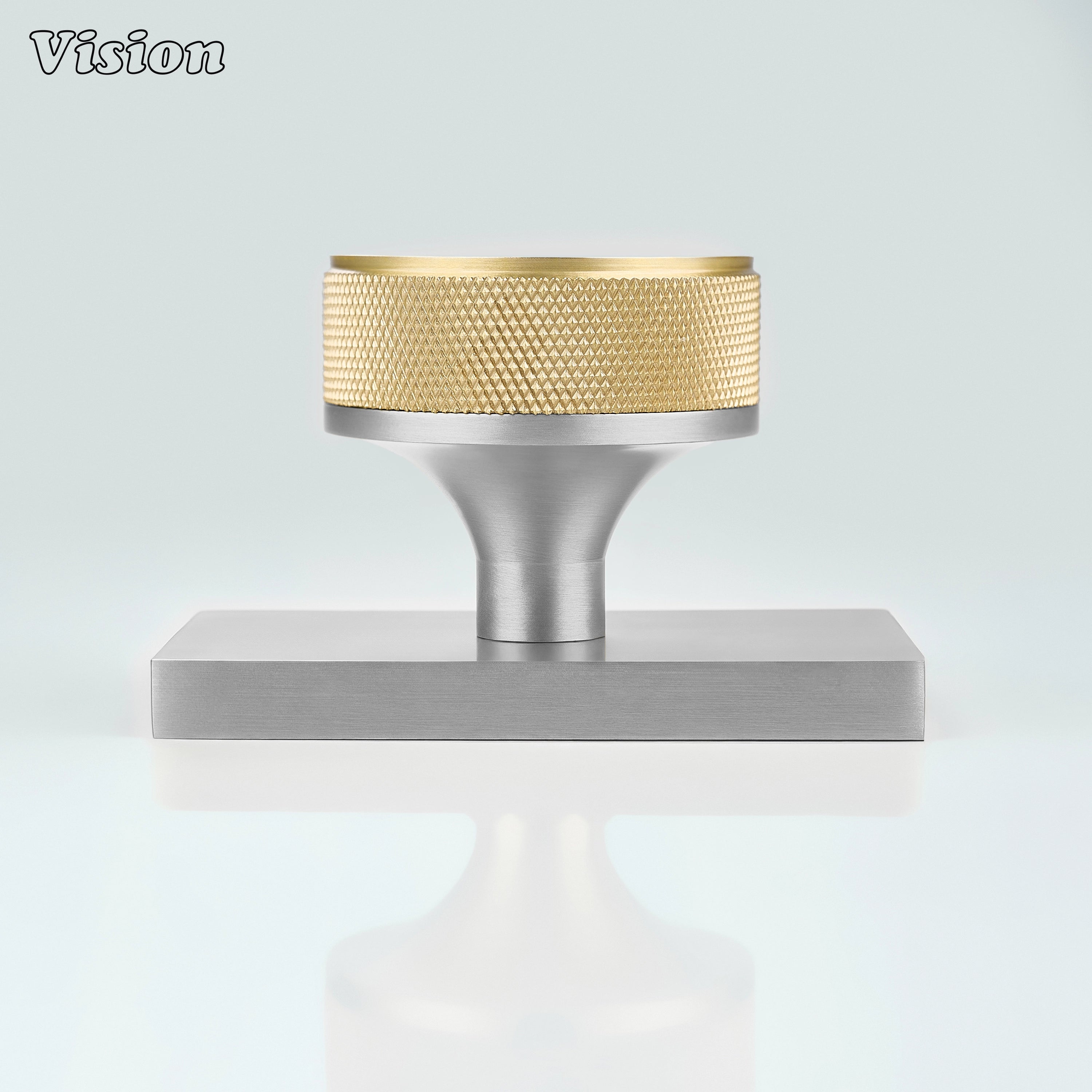 Gold and Silver knurled door knob suitable for minimalist interior spaces
