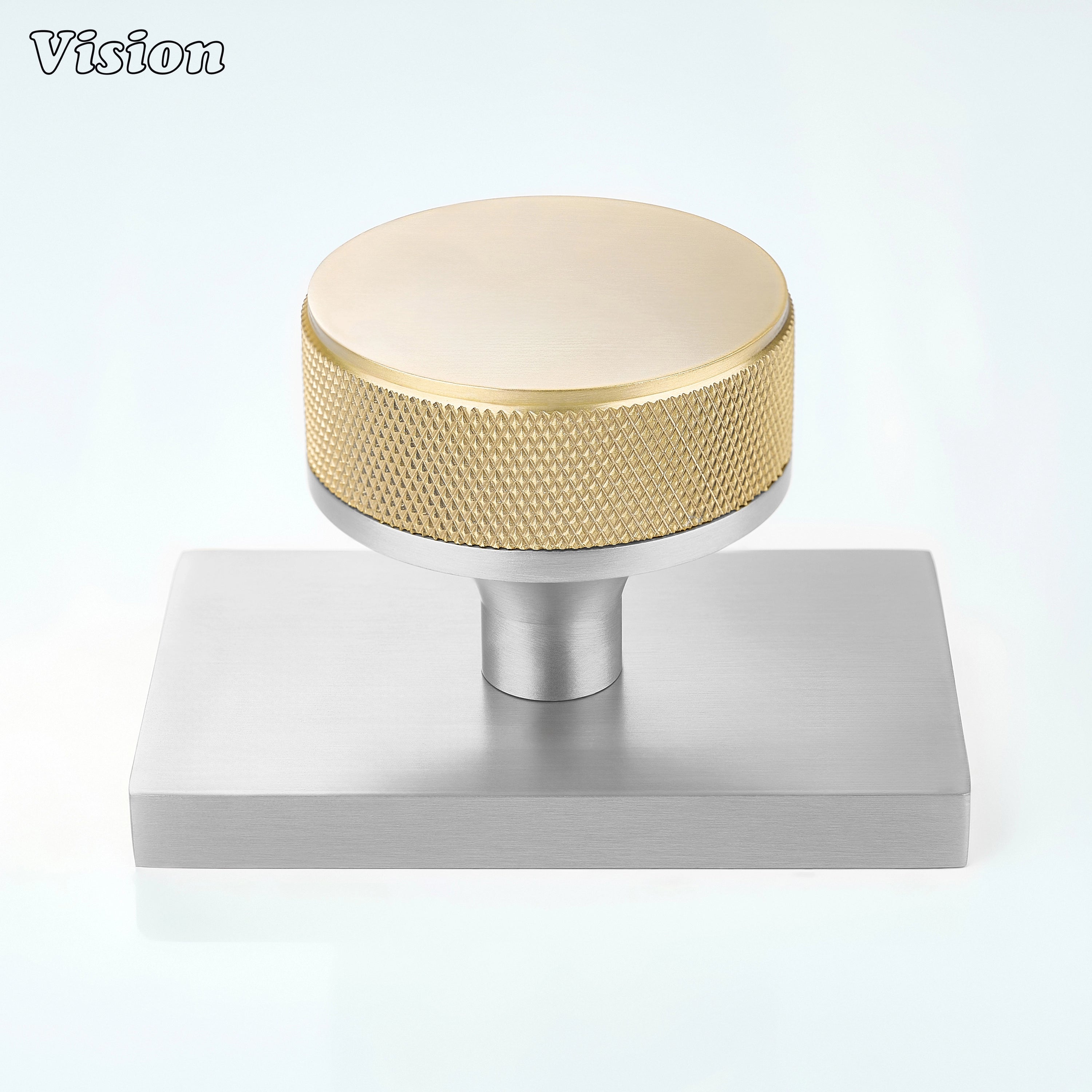 Gold and Silver door knob with knurled grip and silver conceal plate