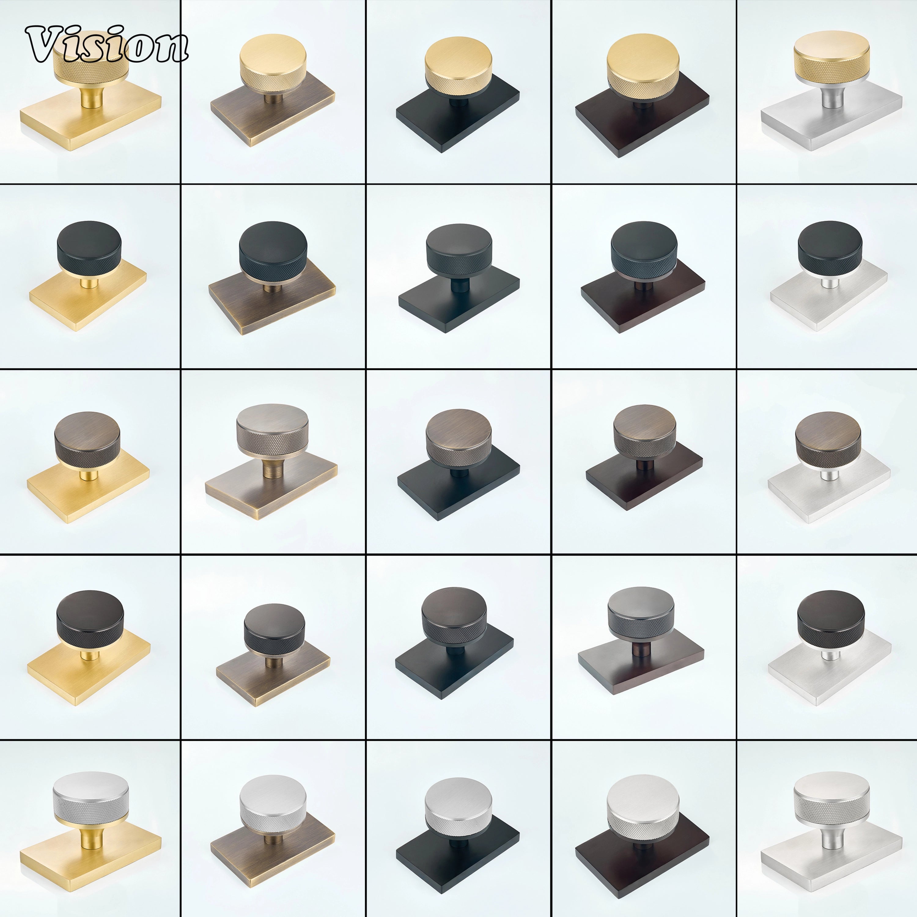 Gold and Silver brass door knob with round knurling and square base