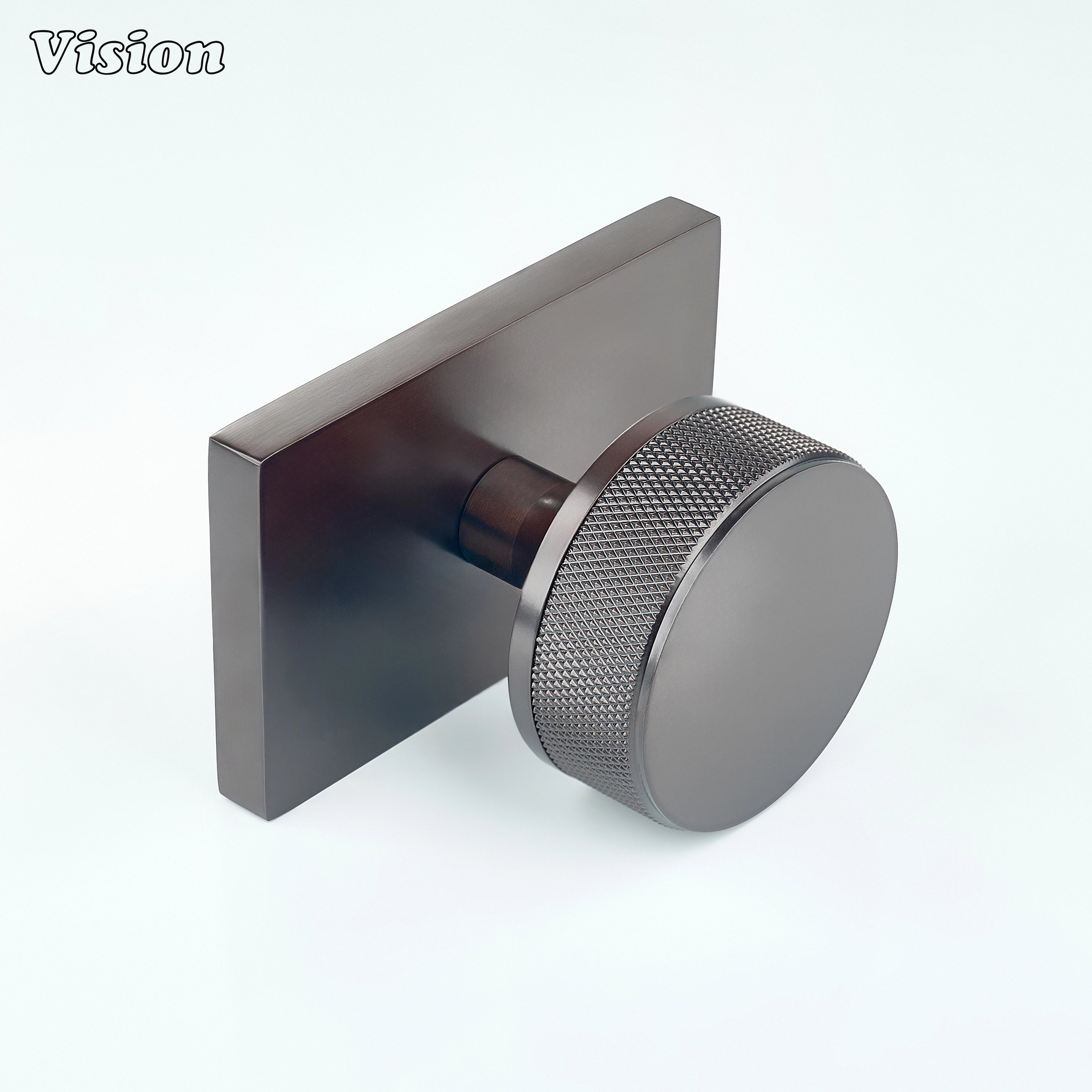 Oil Rubbed Bronze round knurled door knob with rectangular conceal plate