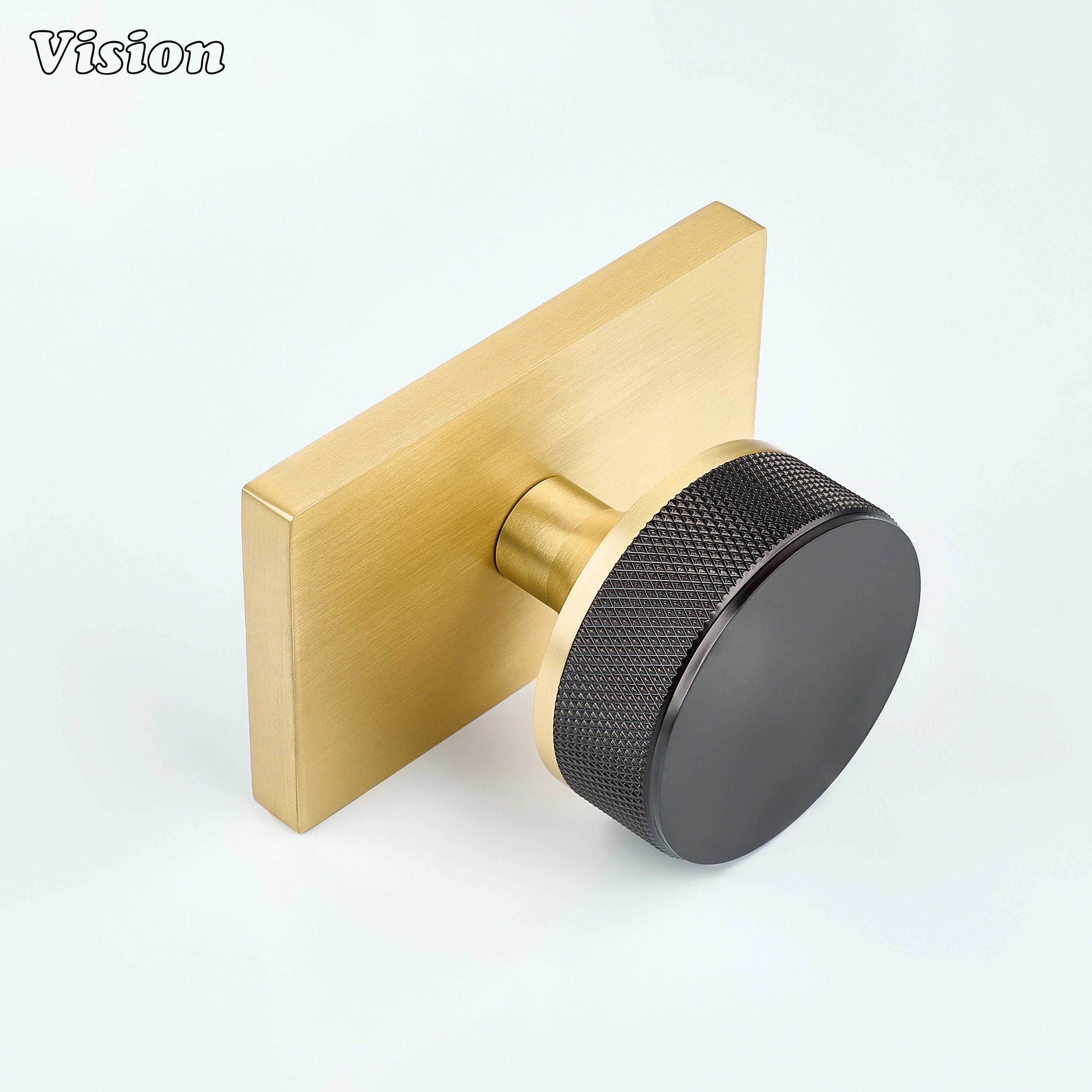Oil Rubbed Bronze and Gold knurled door knob designed for industrial interiors