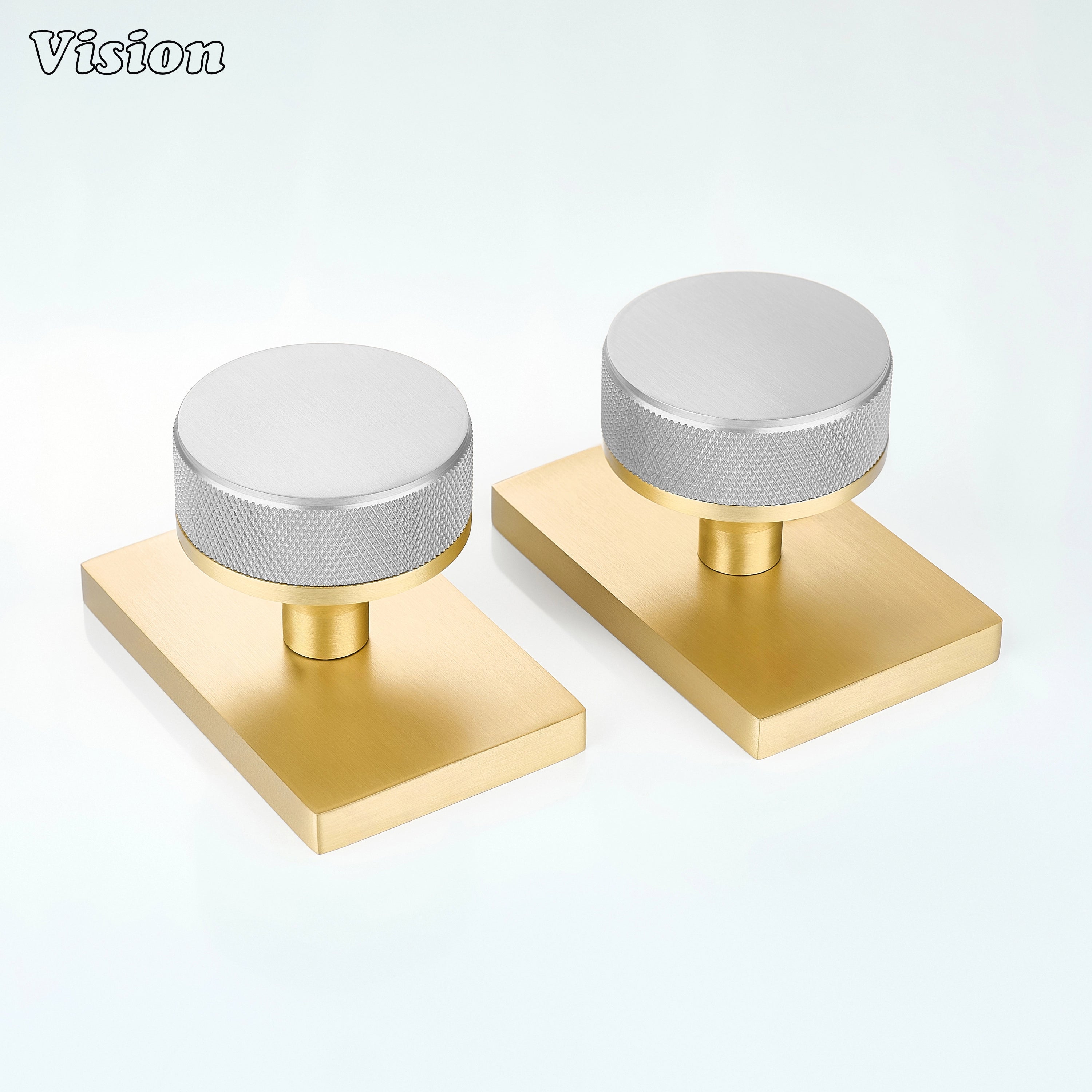 Silver and Gold round knurled door knob for modern interior doors