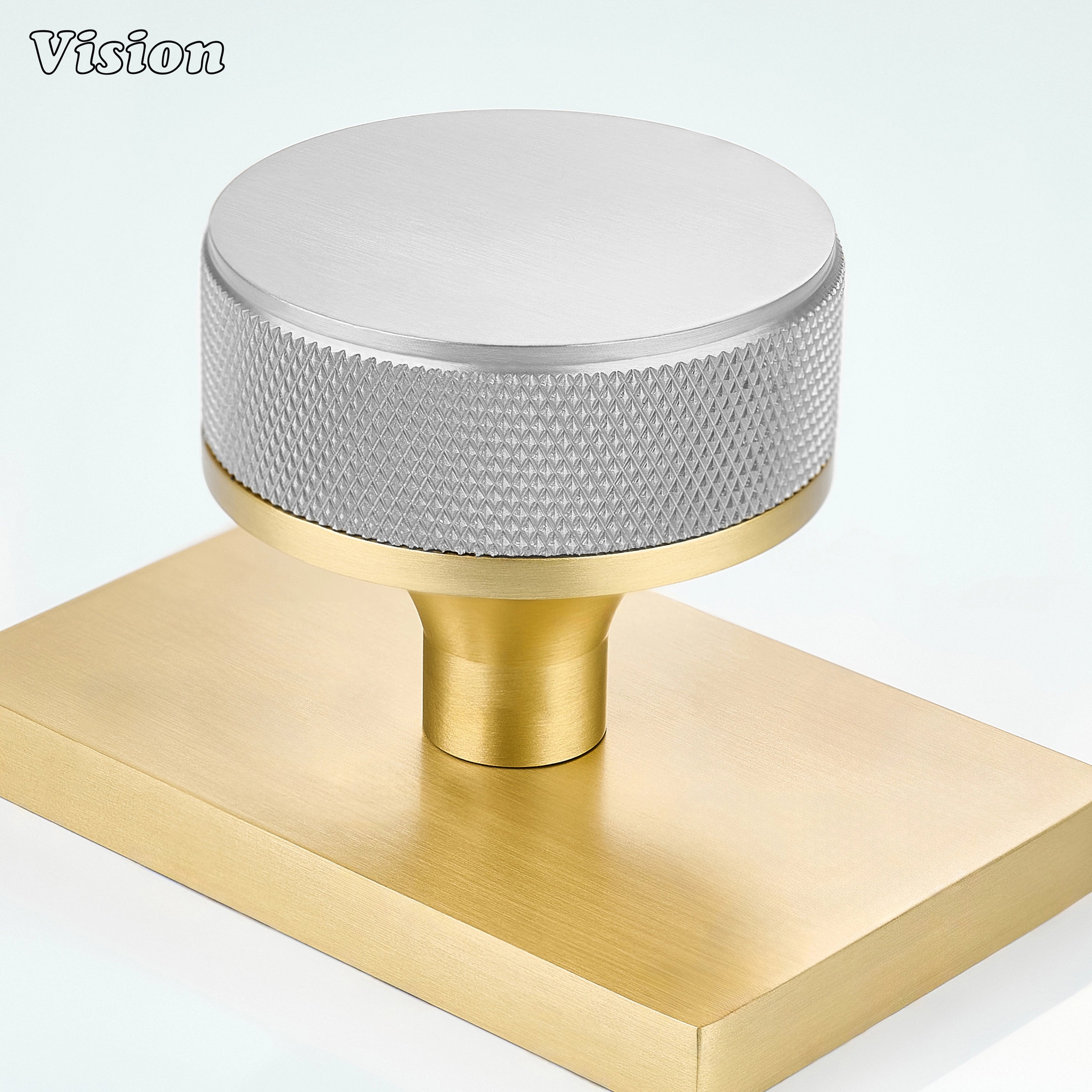 Silver and Gold solid brass door knob with rectangular backplate