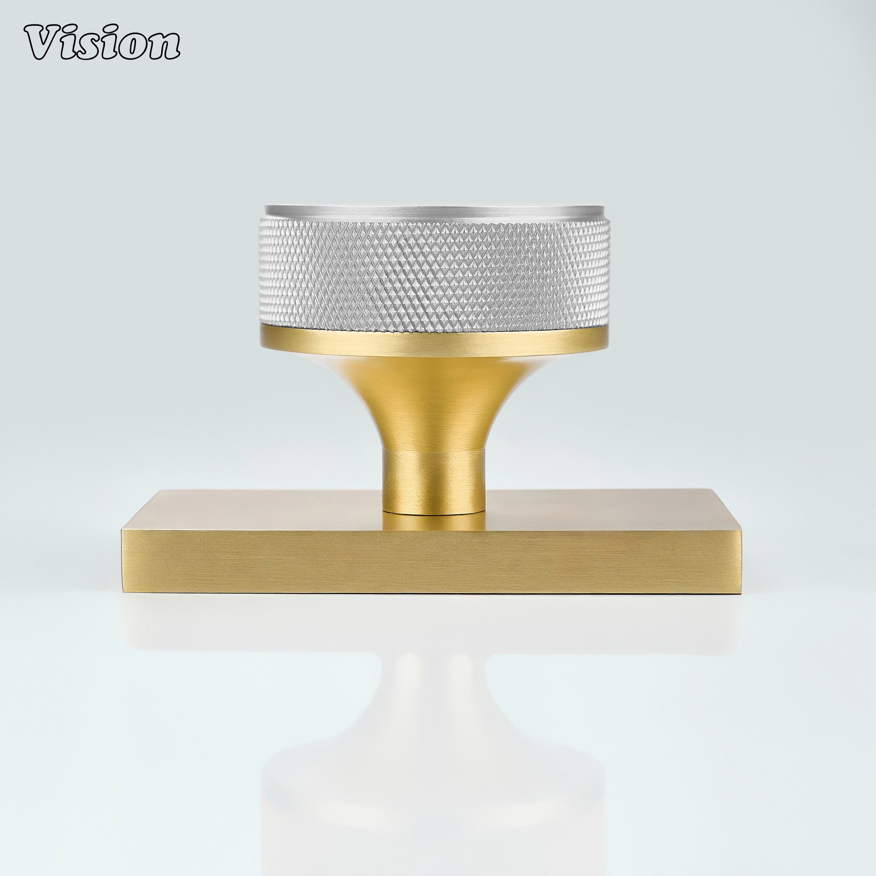 Silver and Gold knurled door knob designed for industrial interiors