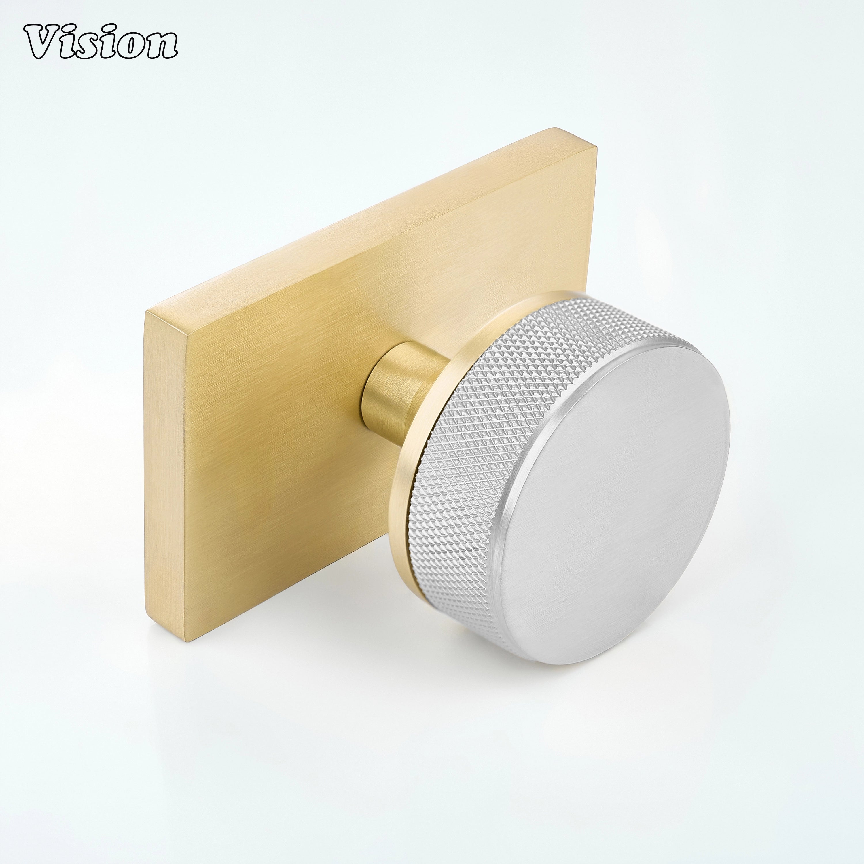 Silver and Gold knurled round door knob for minimalist spaces