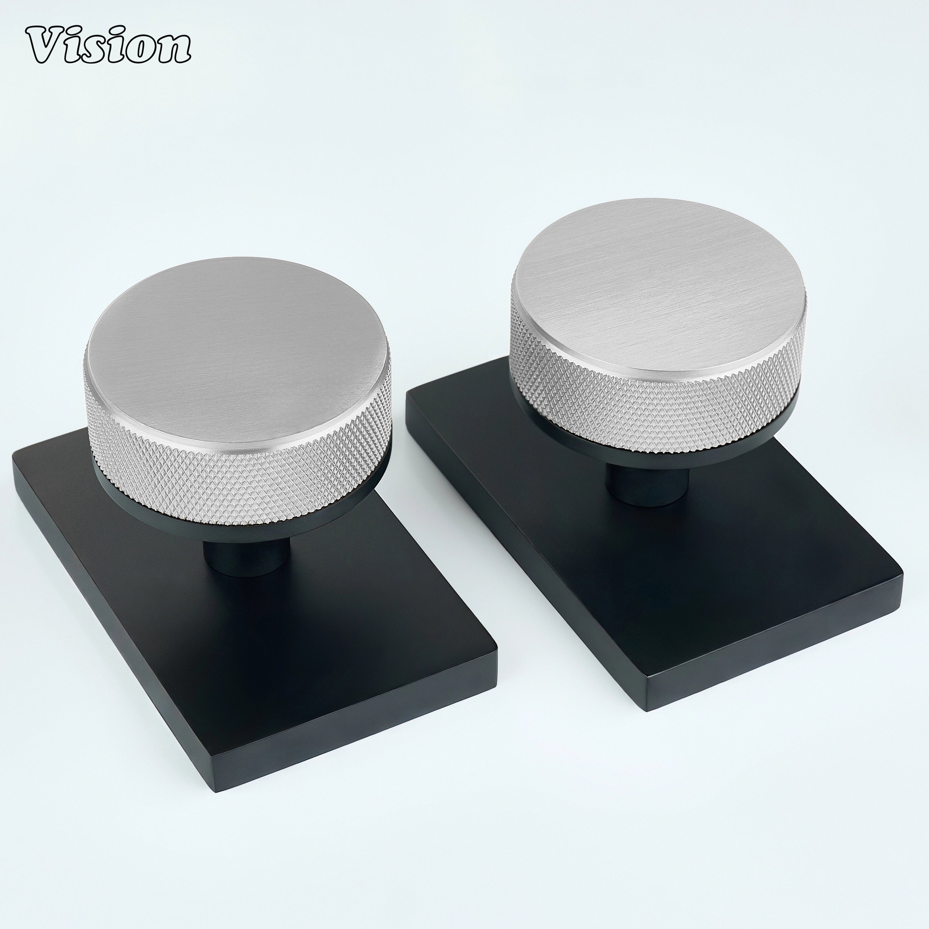 Silver and Black round knurled door knob for modern interior doors