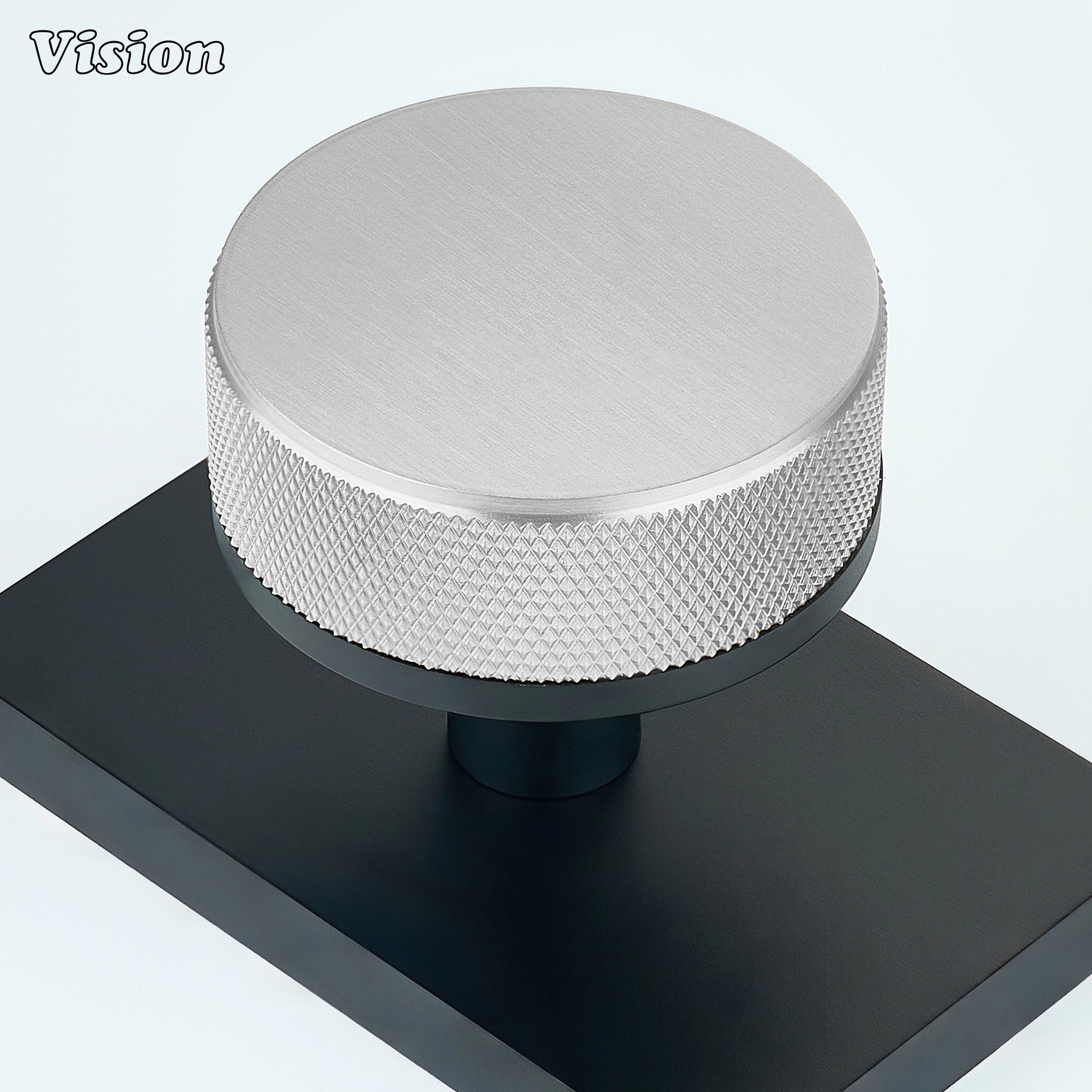 Silver and Black solid brass door knob with rectangular backplate