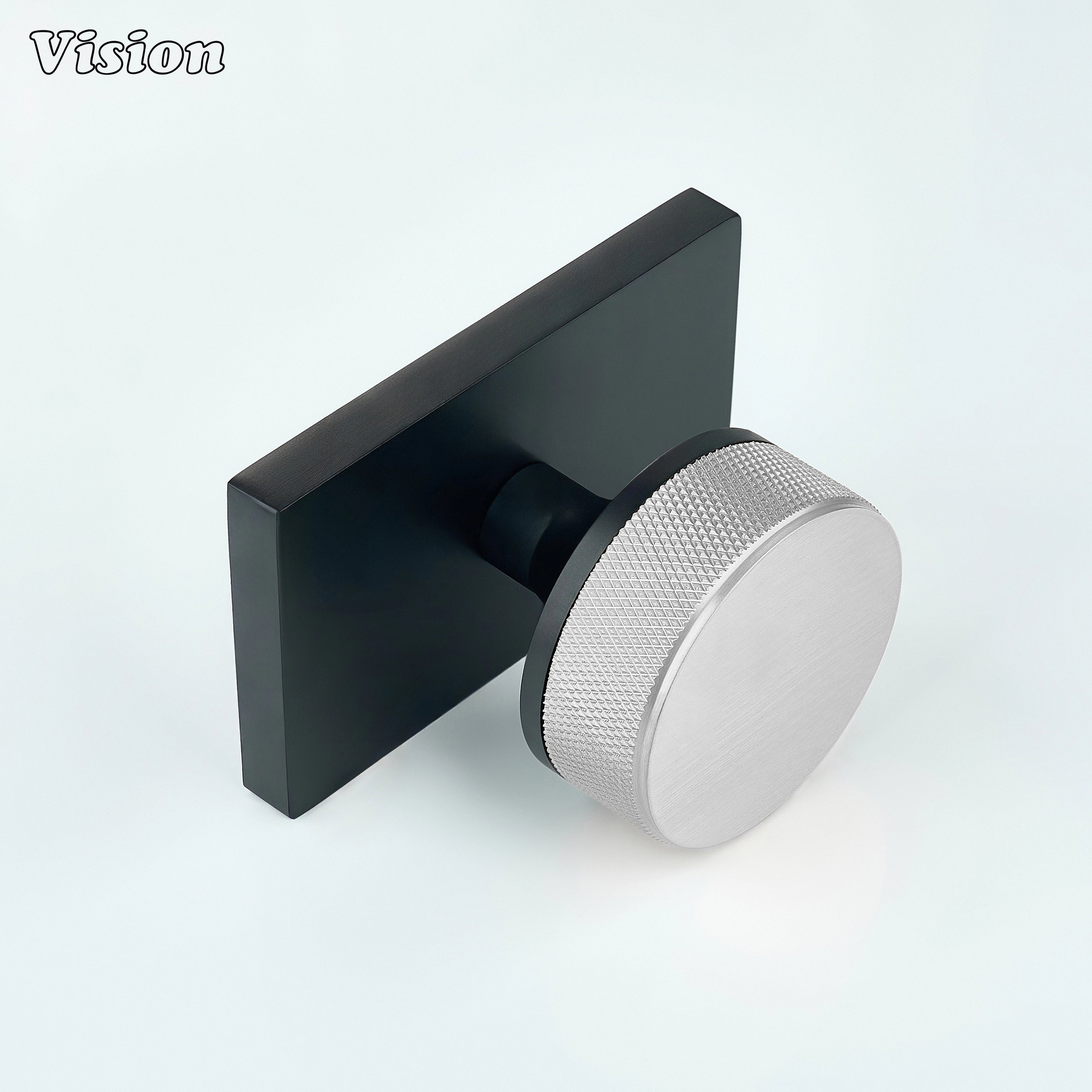 Silver and Black knurled door knob designed for minimalist interiors