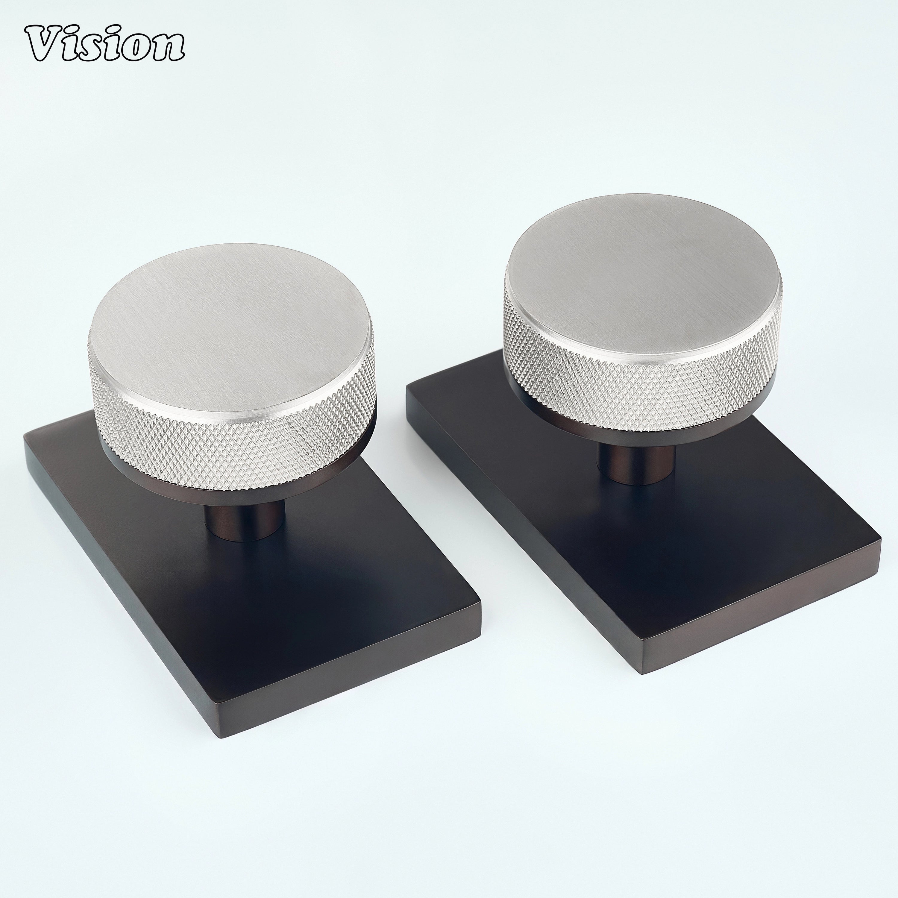 Silver and Oil Rubbed Bronze round knurled door knob for modern interior doors