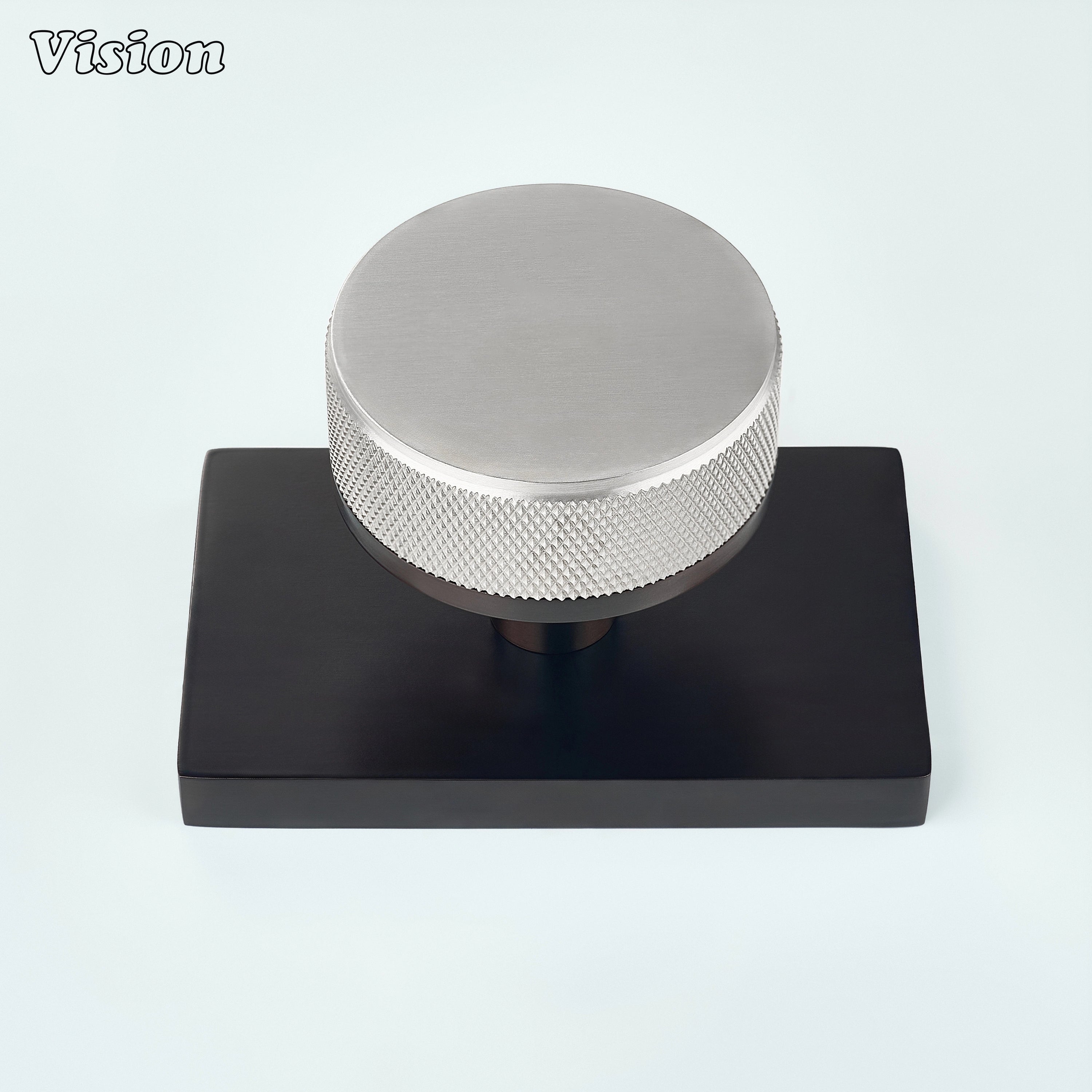 Silver and Oil Rubbed Bronze knurled round door knob for minimalist spaces
