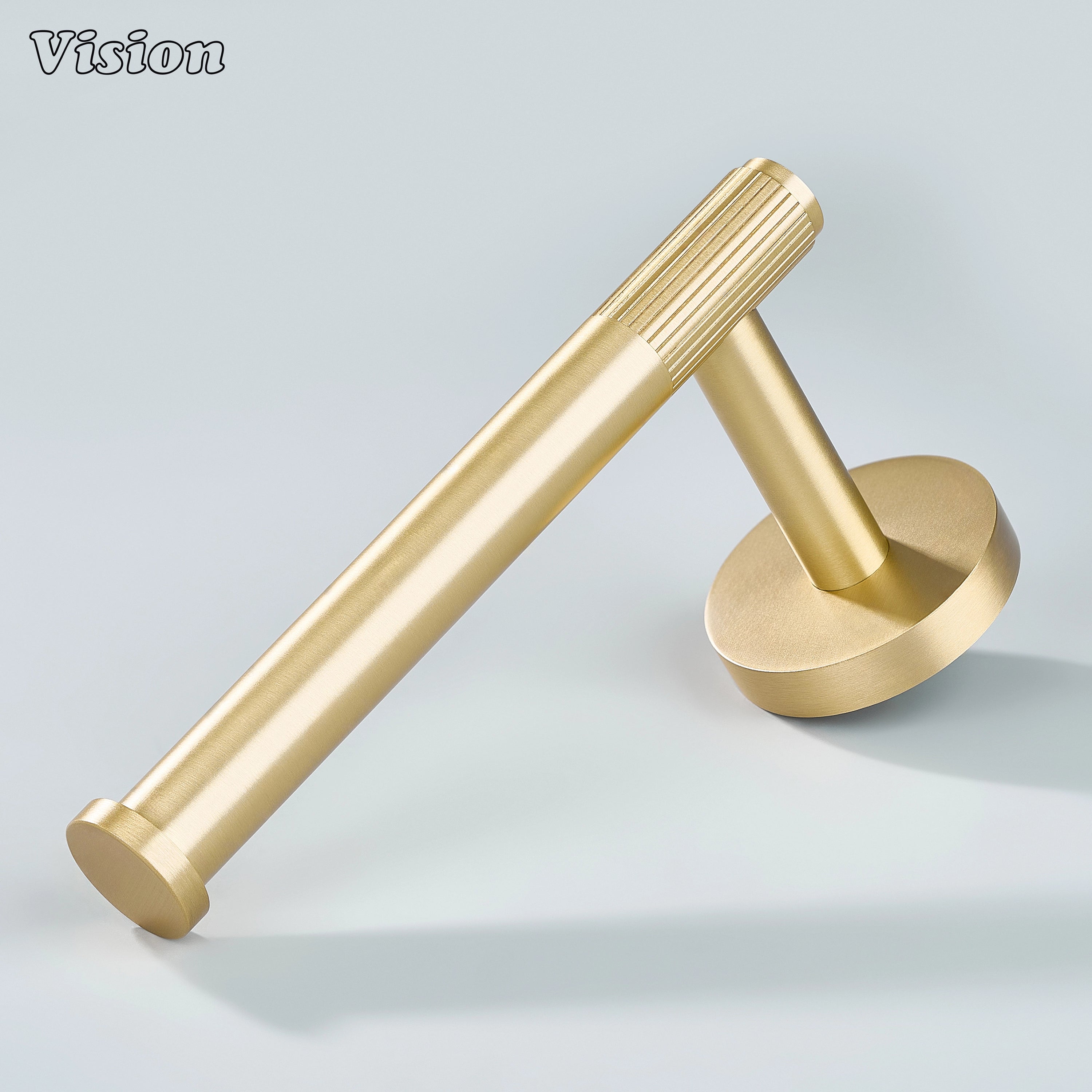 Brass toilet paper holder with linear knurled bar in Gold finish for modern bathrooms
