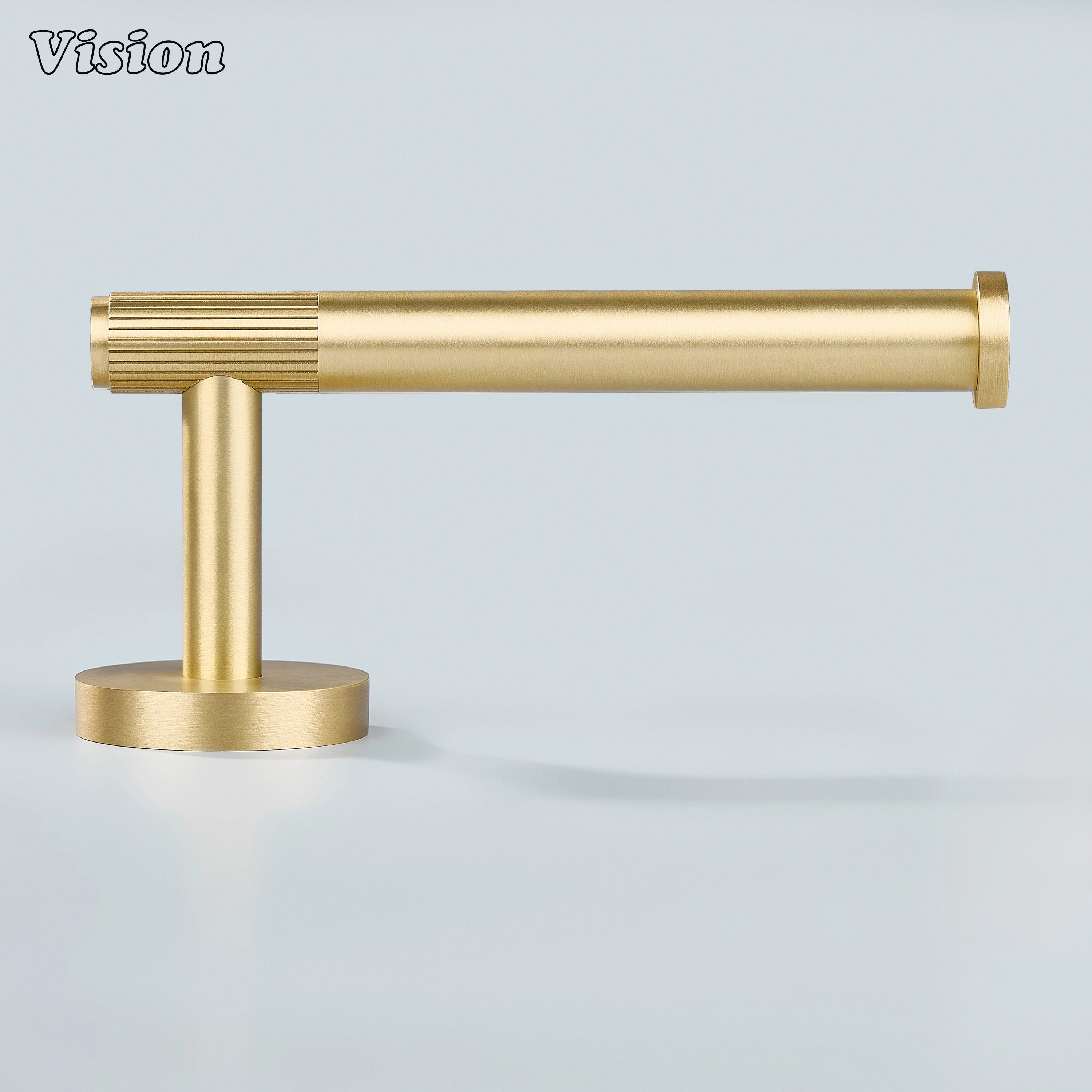 Linear knurled brass toilet paper holder Gold with cylindrical bar for wall mounting