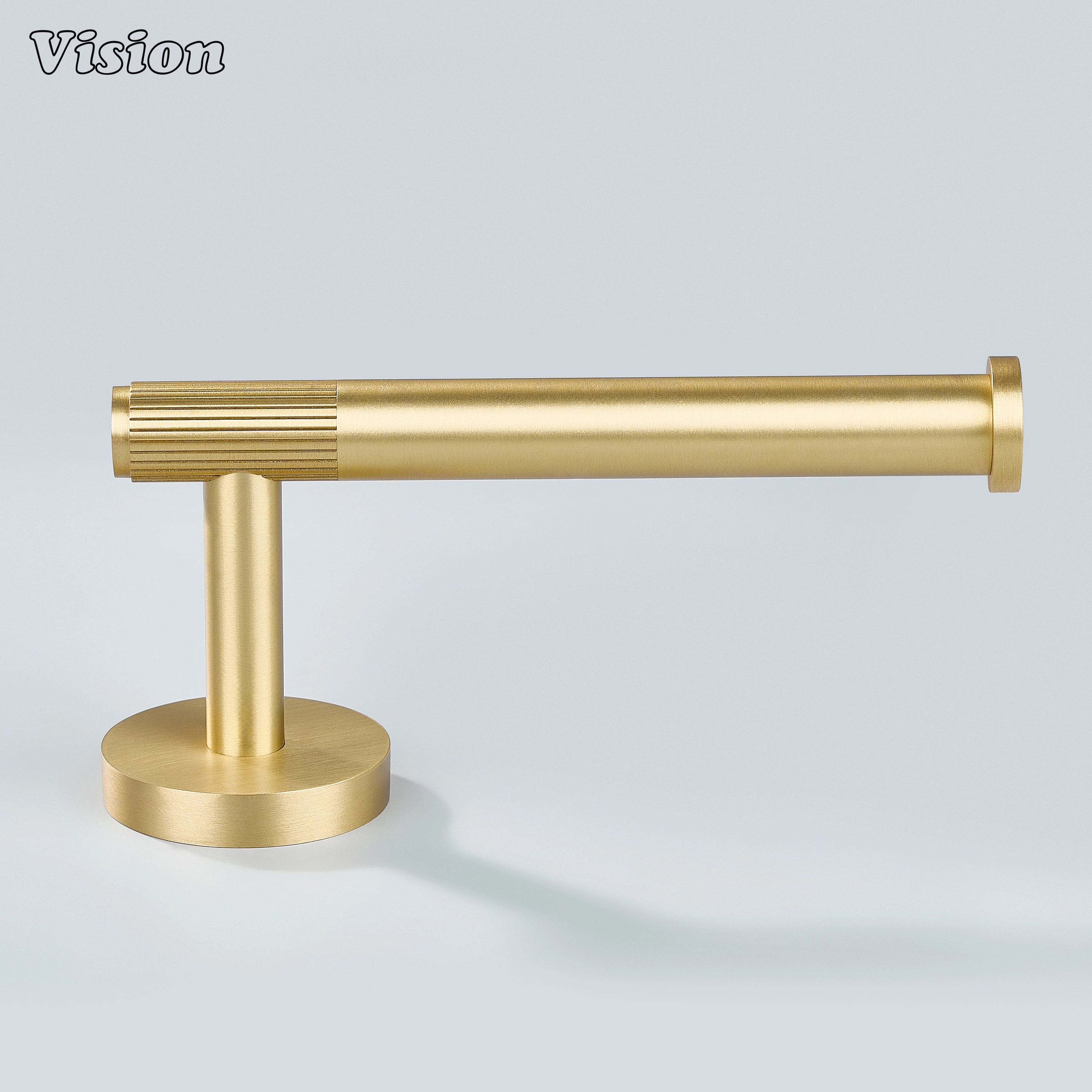 Premium brass toilet paper holder in Gold with linear bar profile for washrooms
