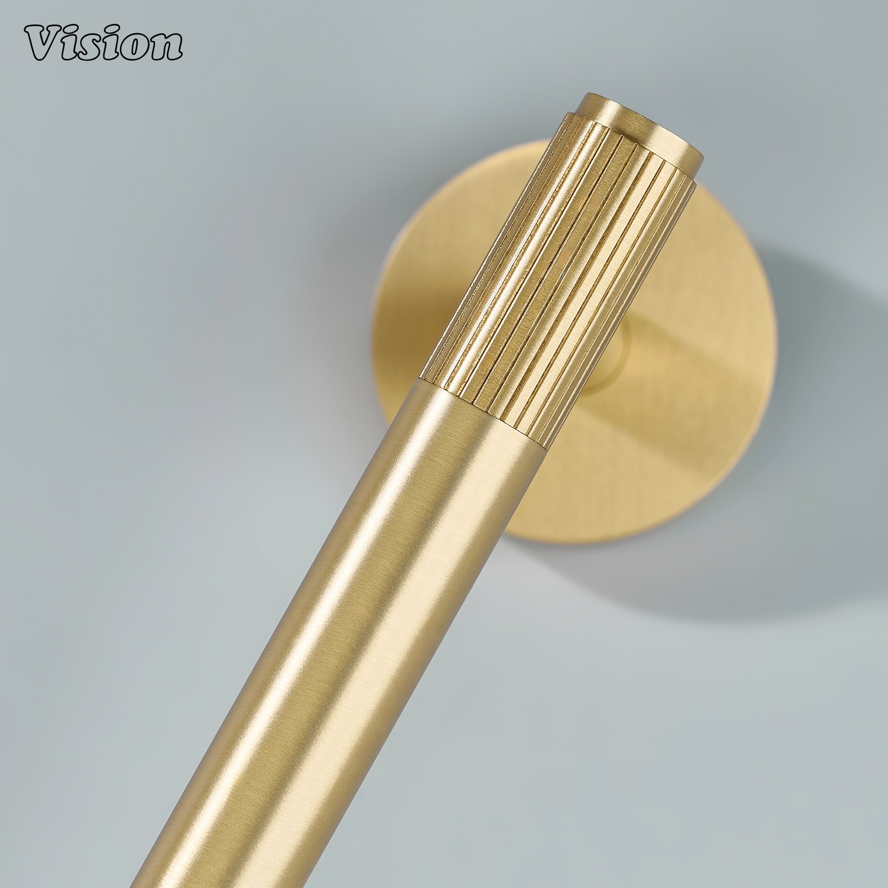 Gold brass toilet paper holder with cylindrical rod for holding toilet paper rolls