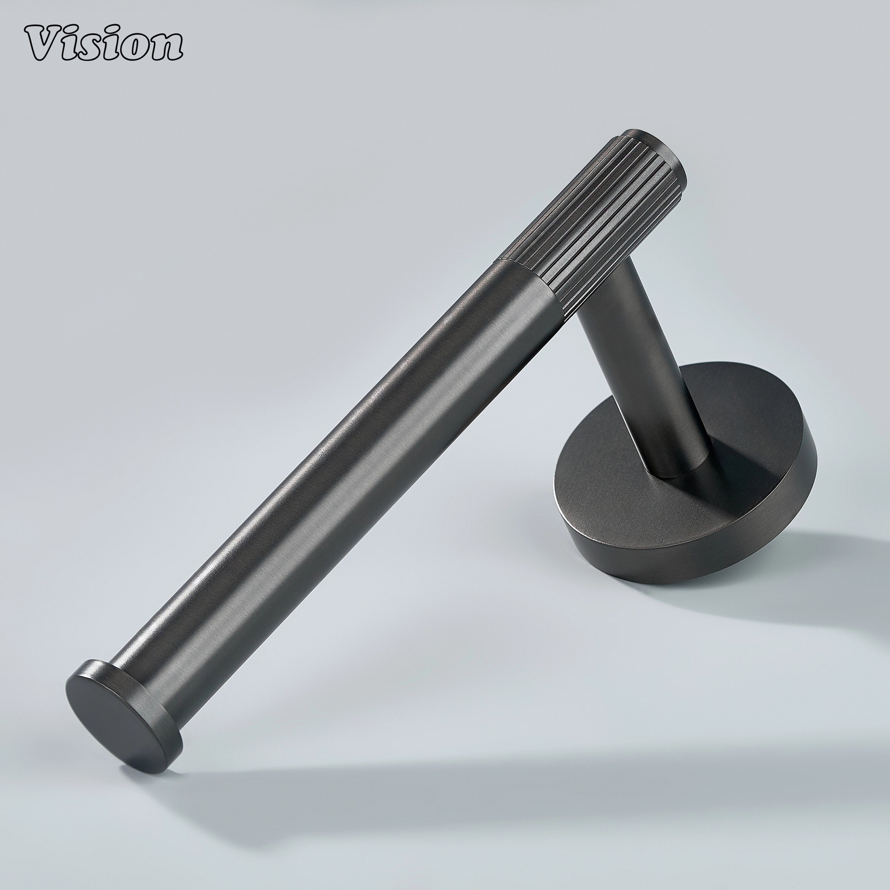 Brass toilet paper holder with linear knurled bar in Gunmetal finish