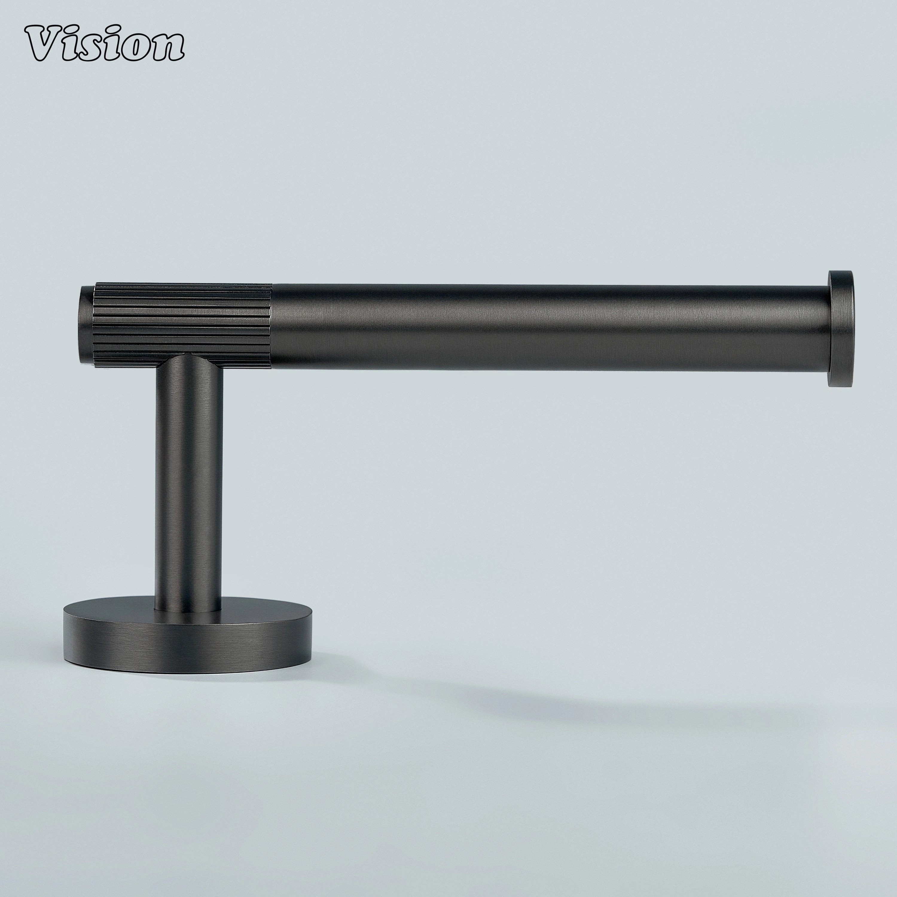 Gunmetal brass toilet paper holder with cylindrical bar for modern bathrooms