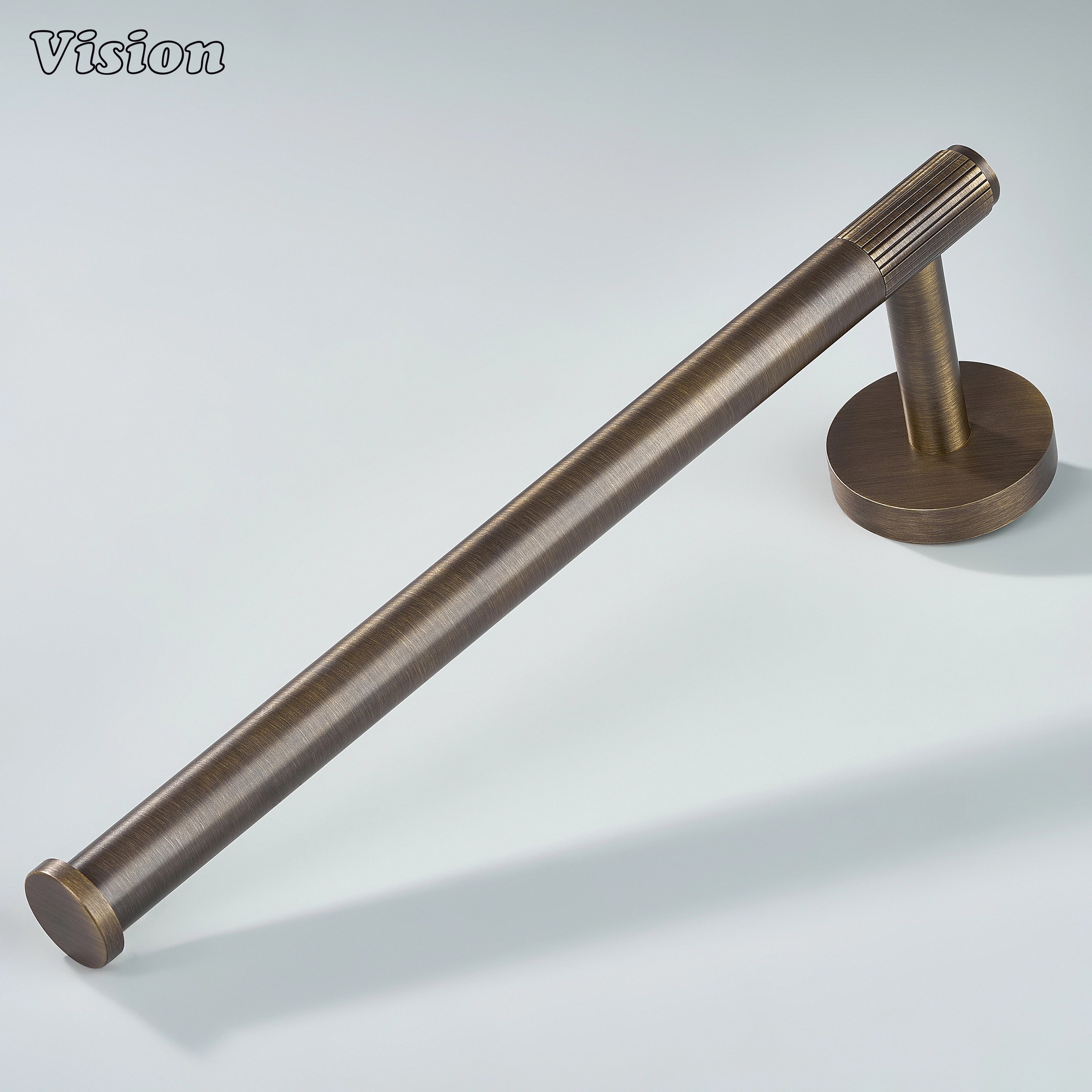 Antique Bronze brass towel holder with linear knurled bar for classic bathroom interiors
