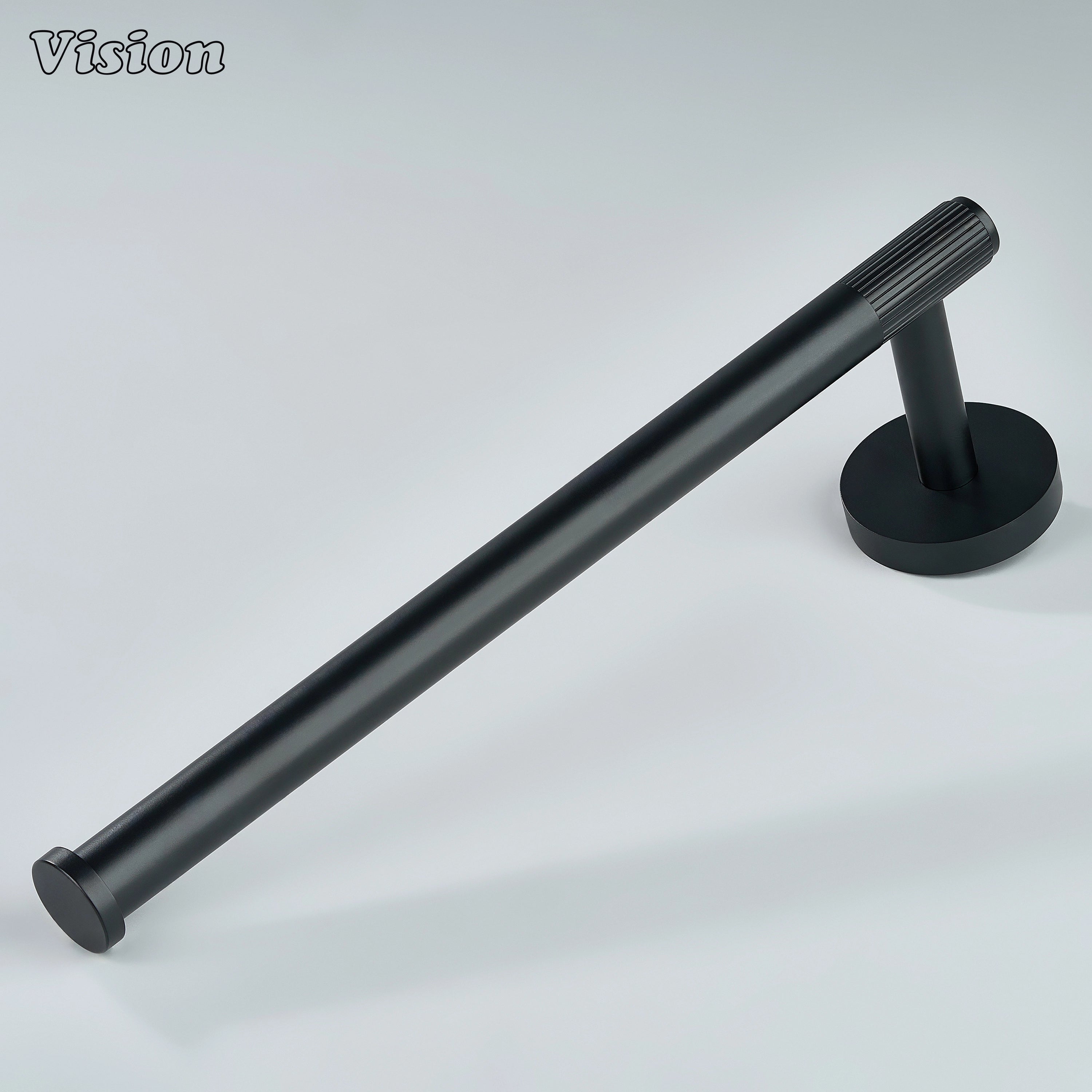 Black brass towel holder with linear knurled bar for modern bathrooms