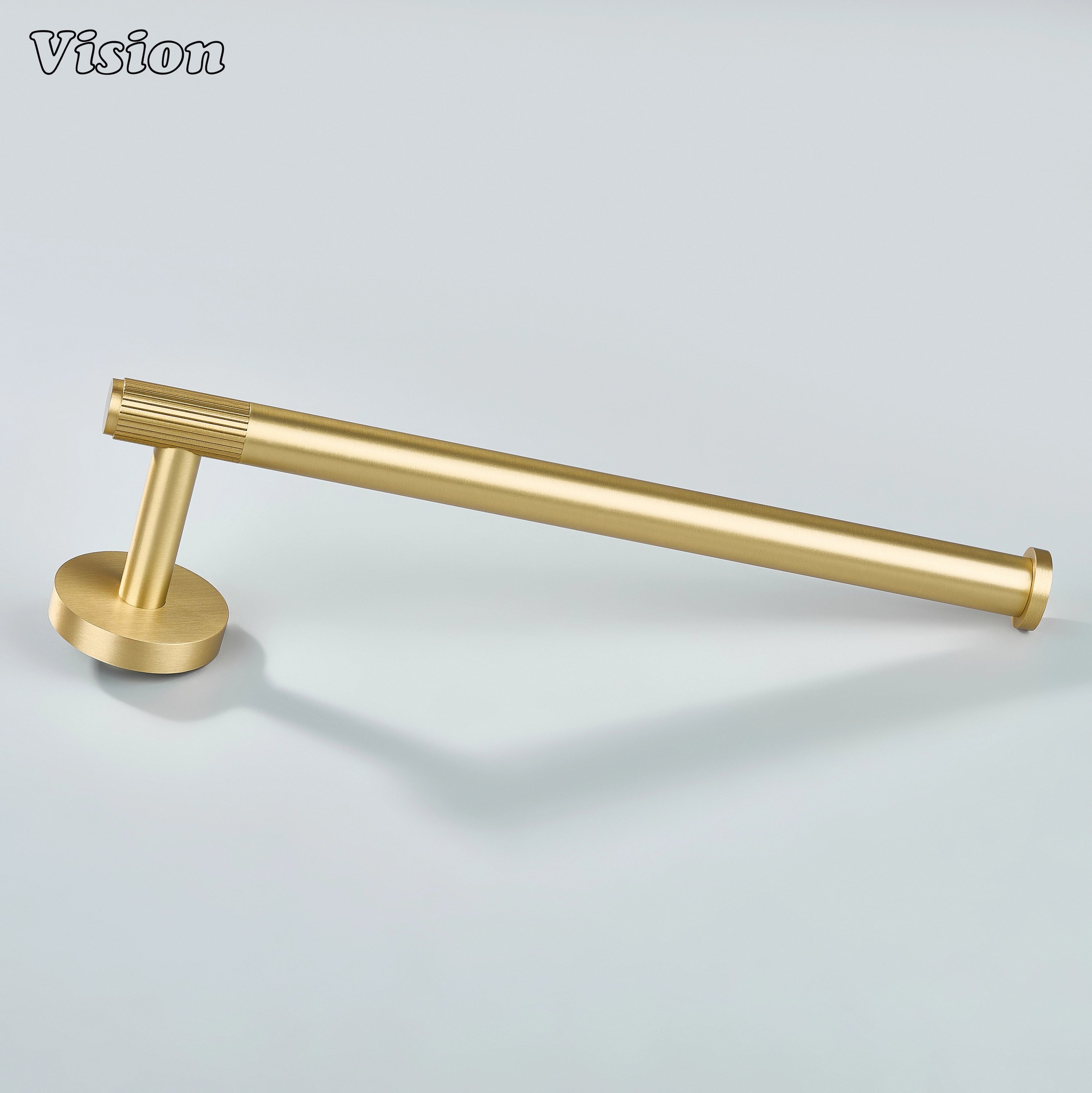 Modern brass towel holder in Gold with linear bar design for hotel and home bathrooms