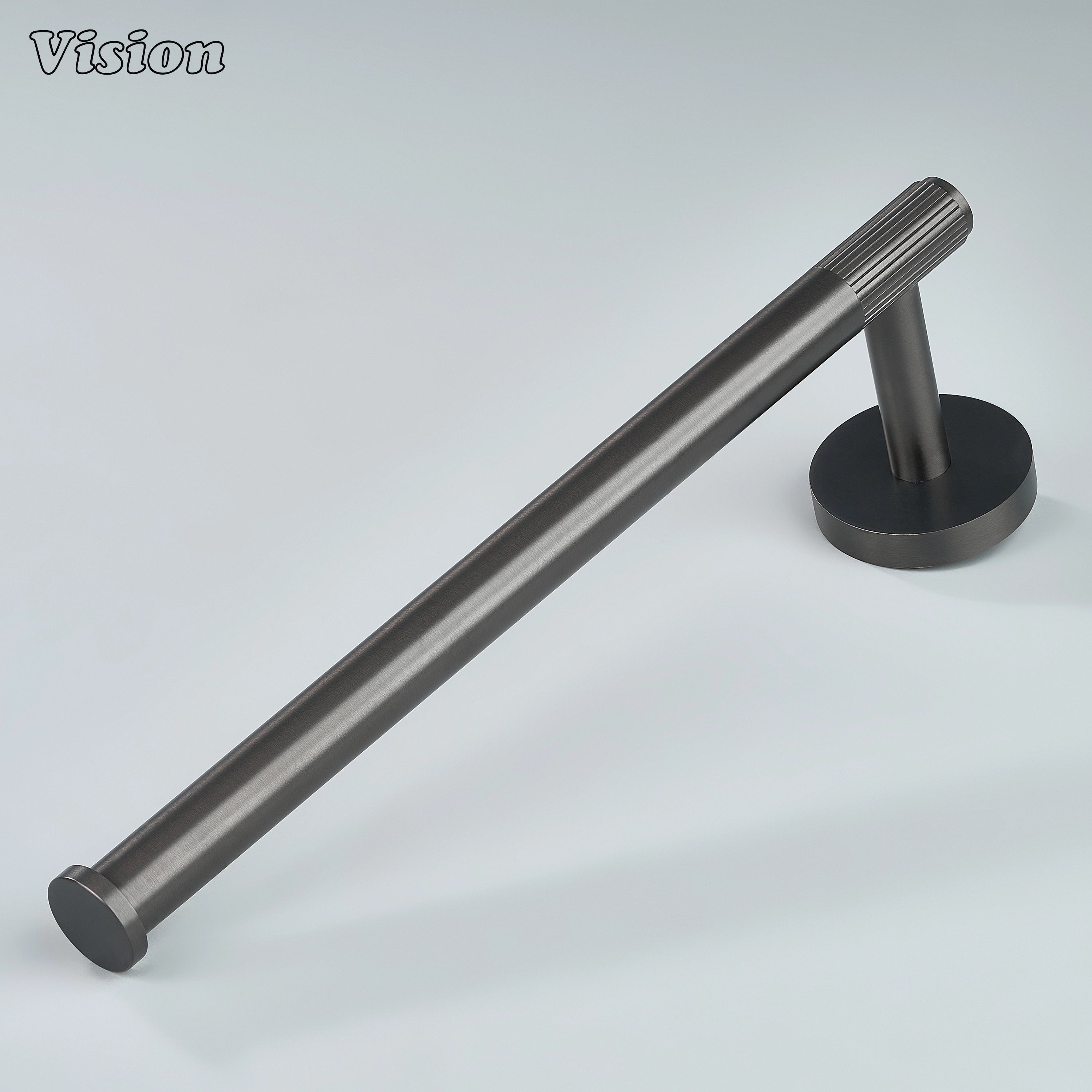 Gunmetal brass towel holder with linear knurled bar for modern bathroom design