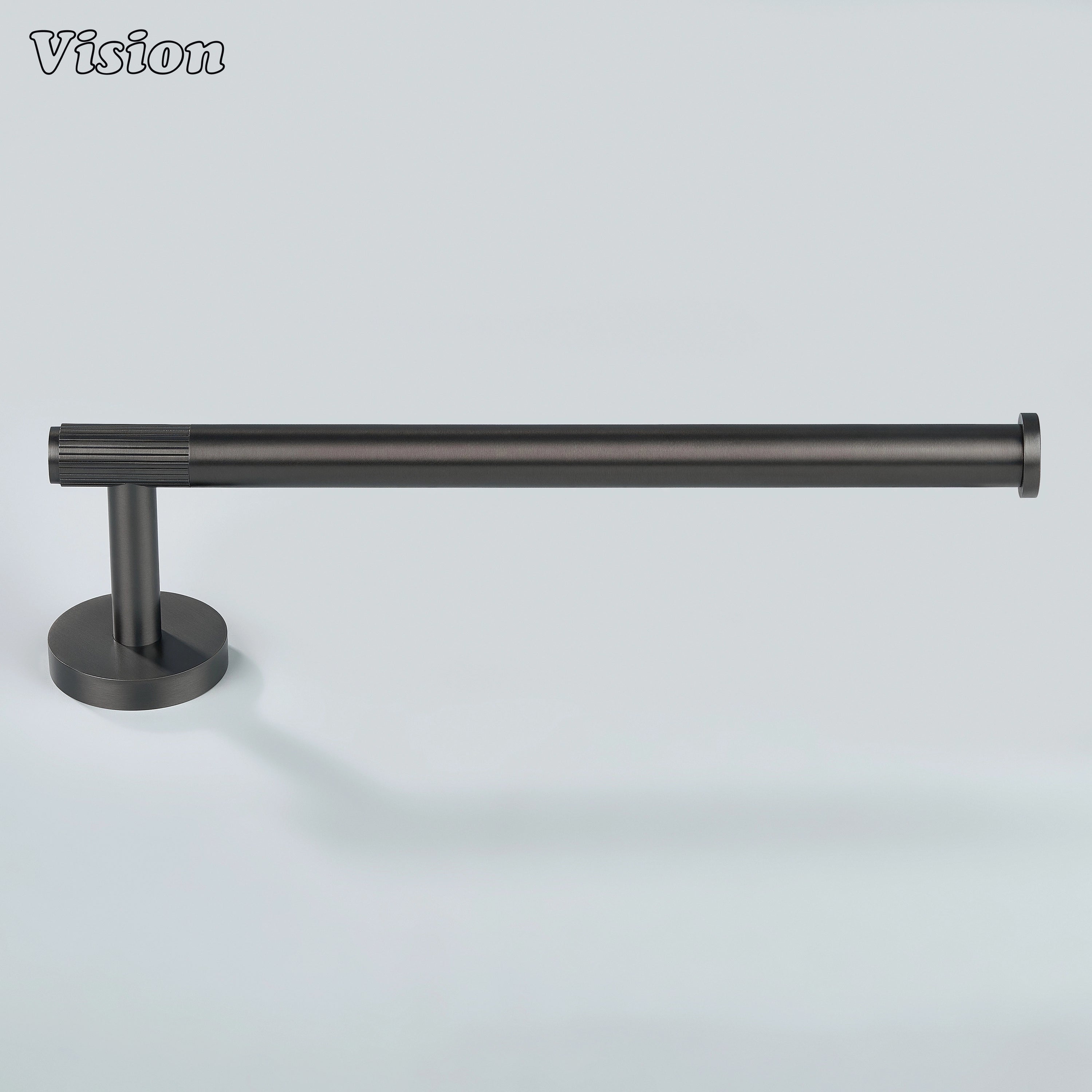 Gunmetal brass towel holder featuring cylindrical bar for modern interiors