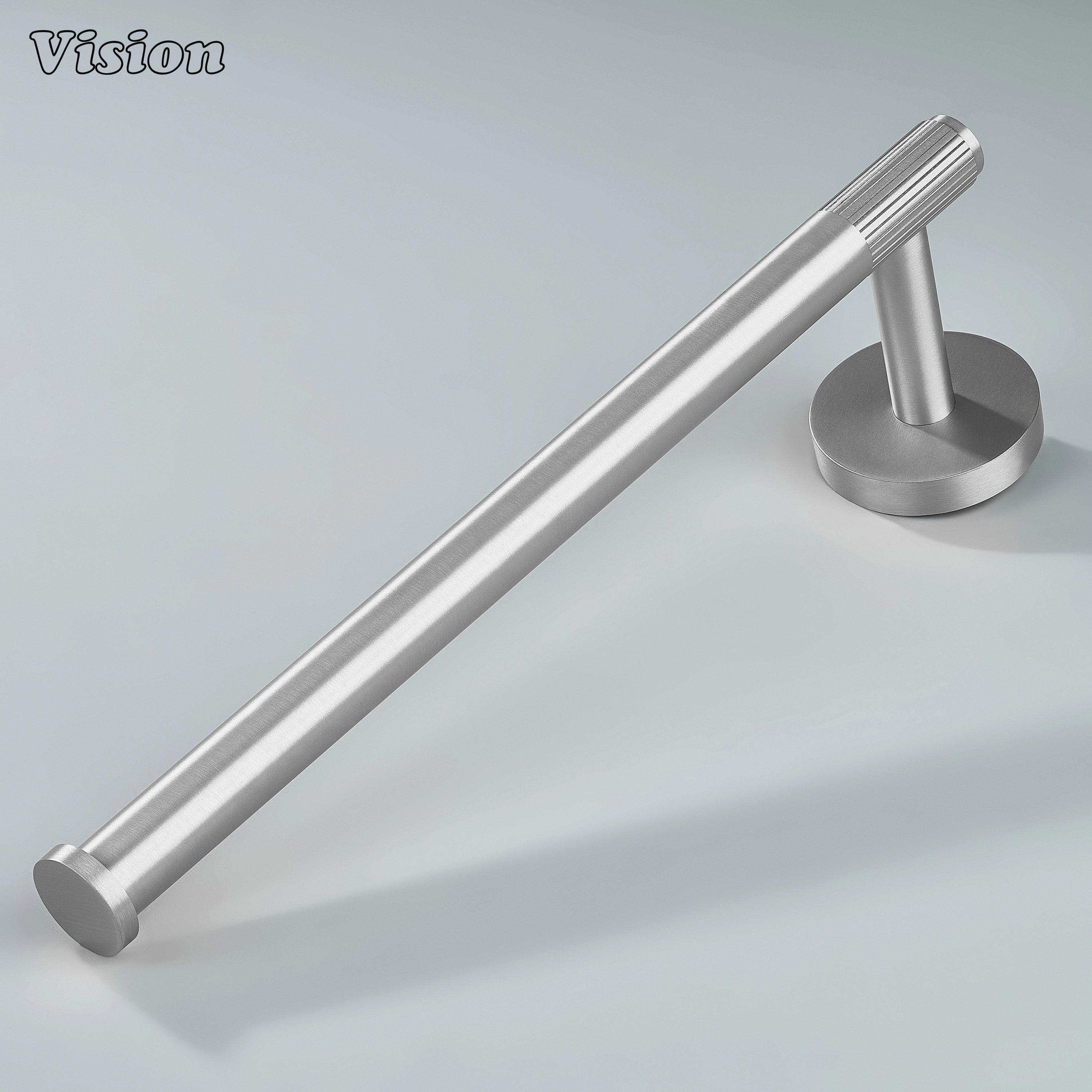Silver brass towel holder with linear knurled bar for modern bathroom use
